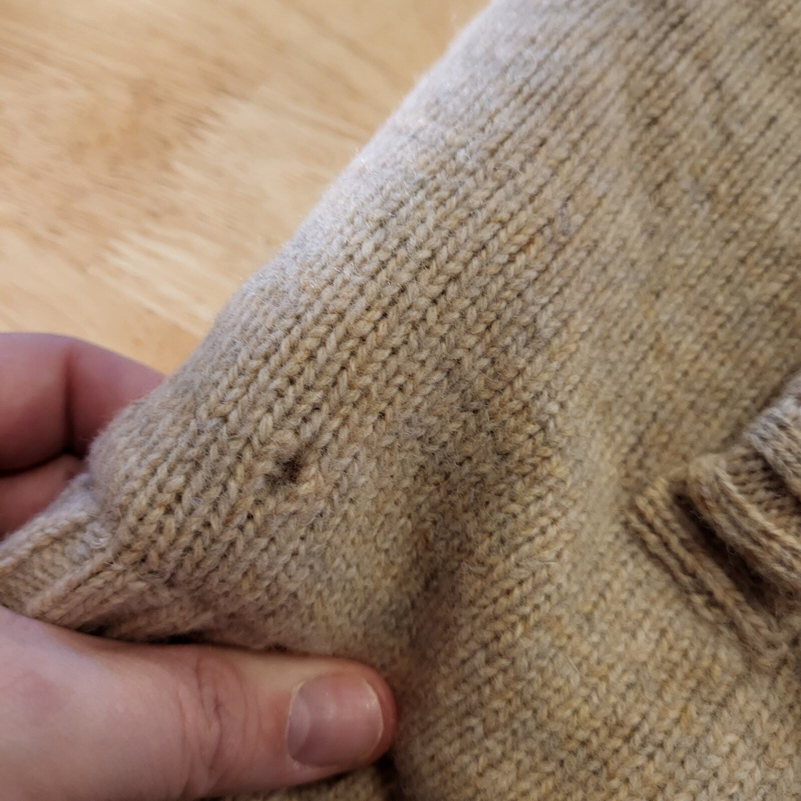 L. L. Bean Beige Wool Full Zip Fleece Lined Sweater  Medium See Photo for hole