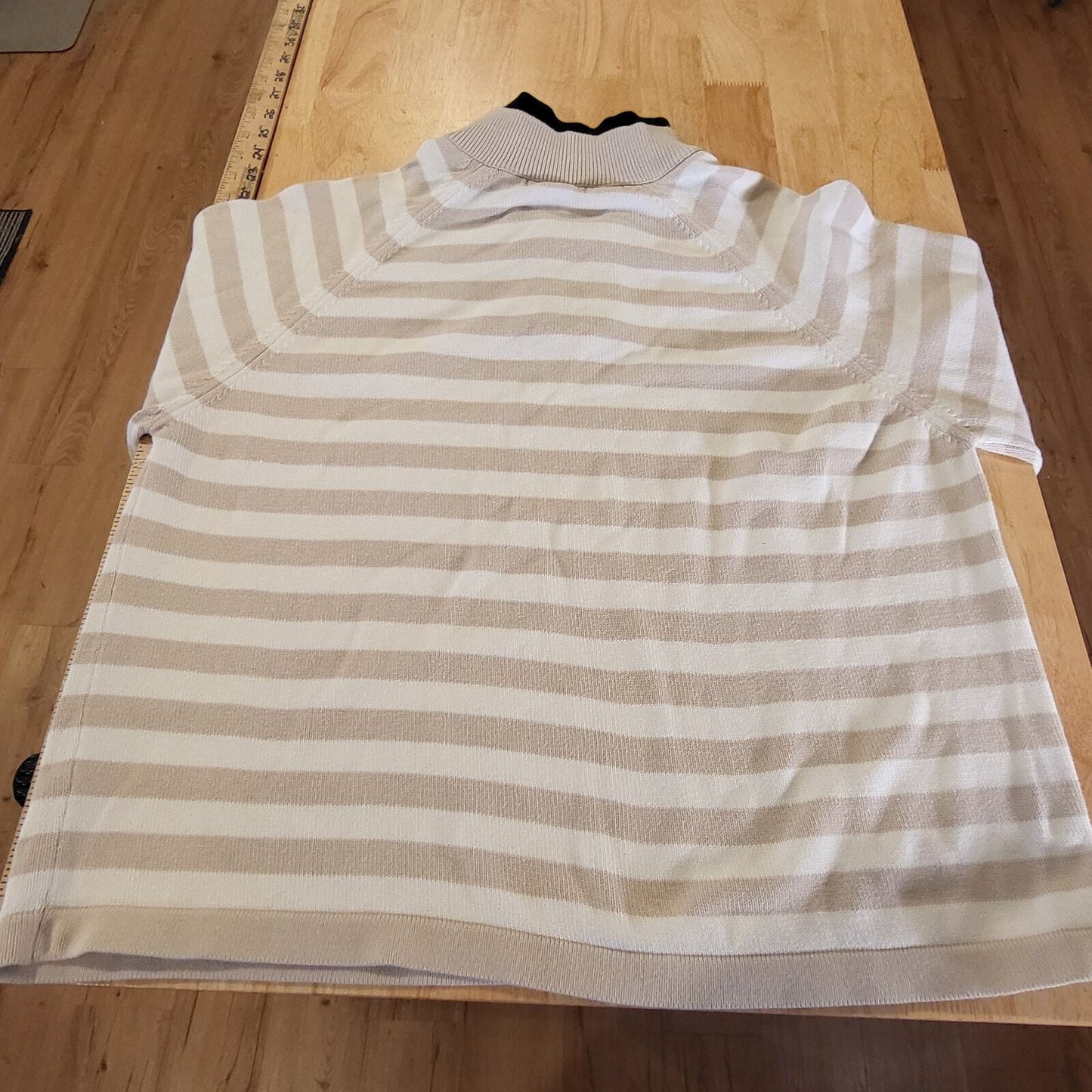 Collectable by Parkhurst Beige White Striped 1/4 Zip Sweater 100% Cotton Large