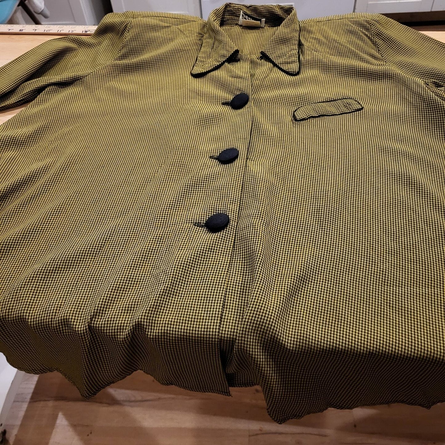 Vintage Cftc Studio Black and Yellow/green Check A-line Button Down Collared Top