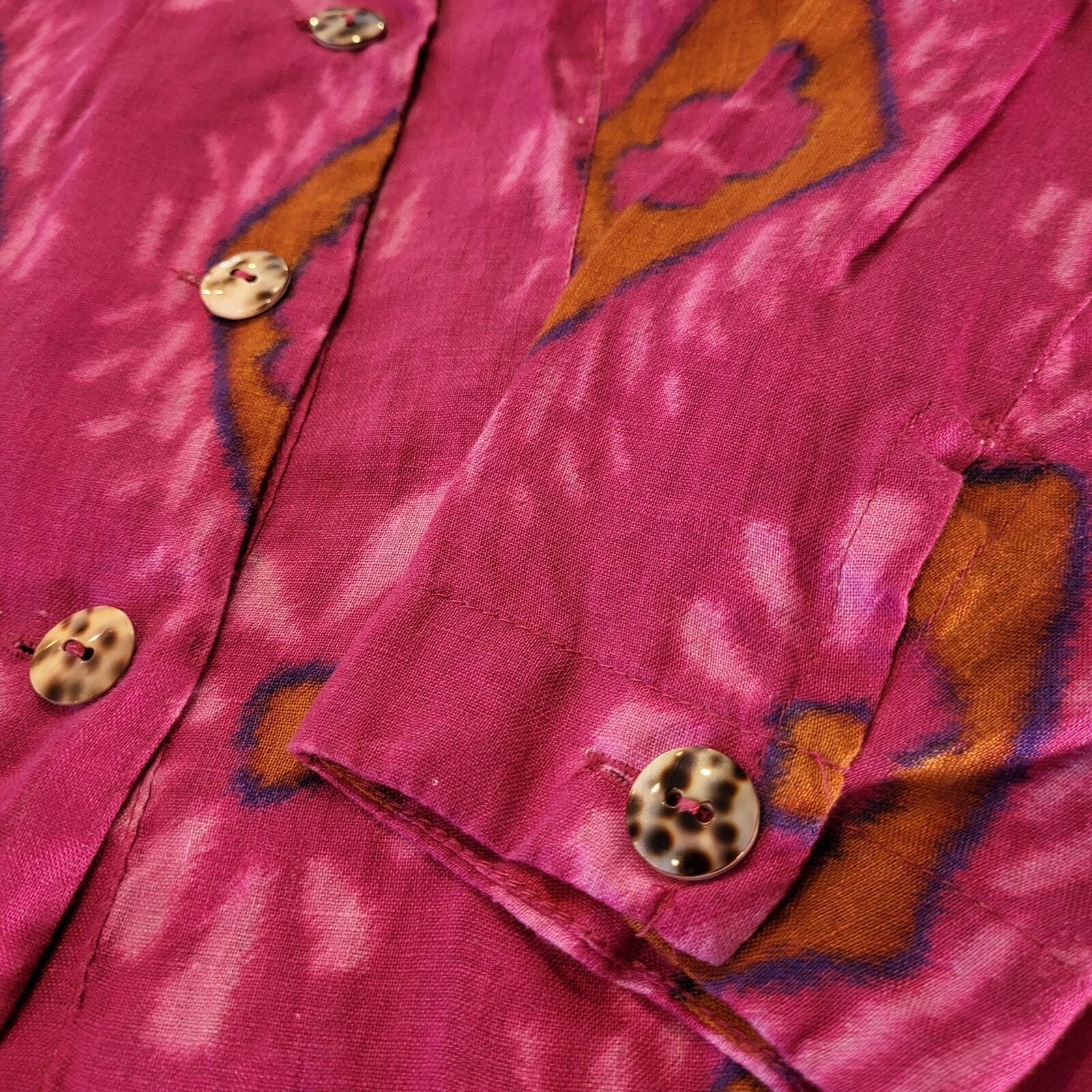 Bitte Kai Rand Batik Dyed Pink Double Breasted Button Blouse 18" Pit 2 PIT Small