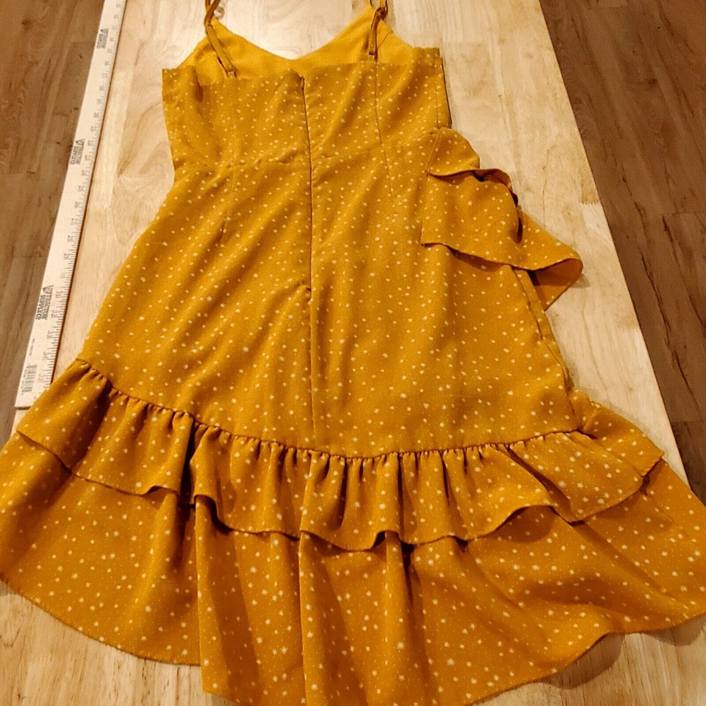 Yellow Star Print Fanco Dress Size S Witchy BOHO CUTE ruffle Mystical Pretty 
