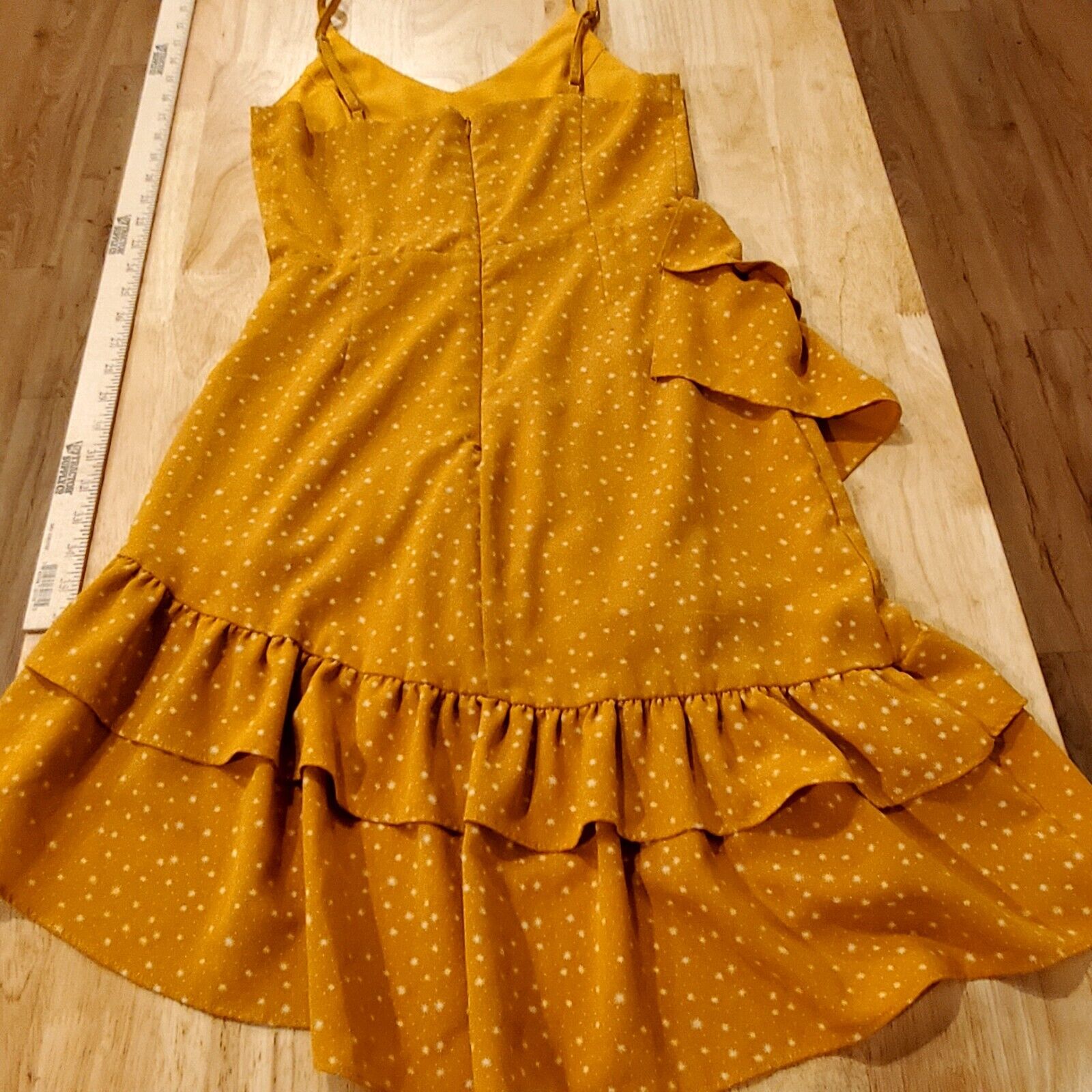 Yellow Star Print Fanco Dress Size S Witchy BOHO CUTE ruffle Mystical Pretty 