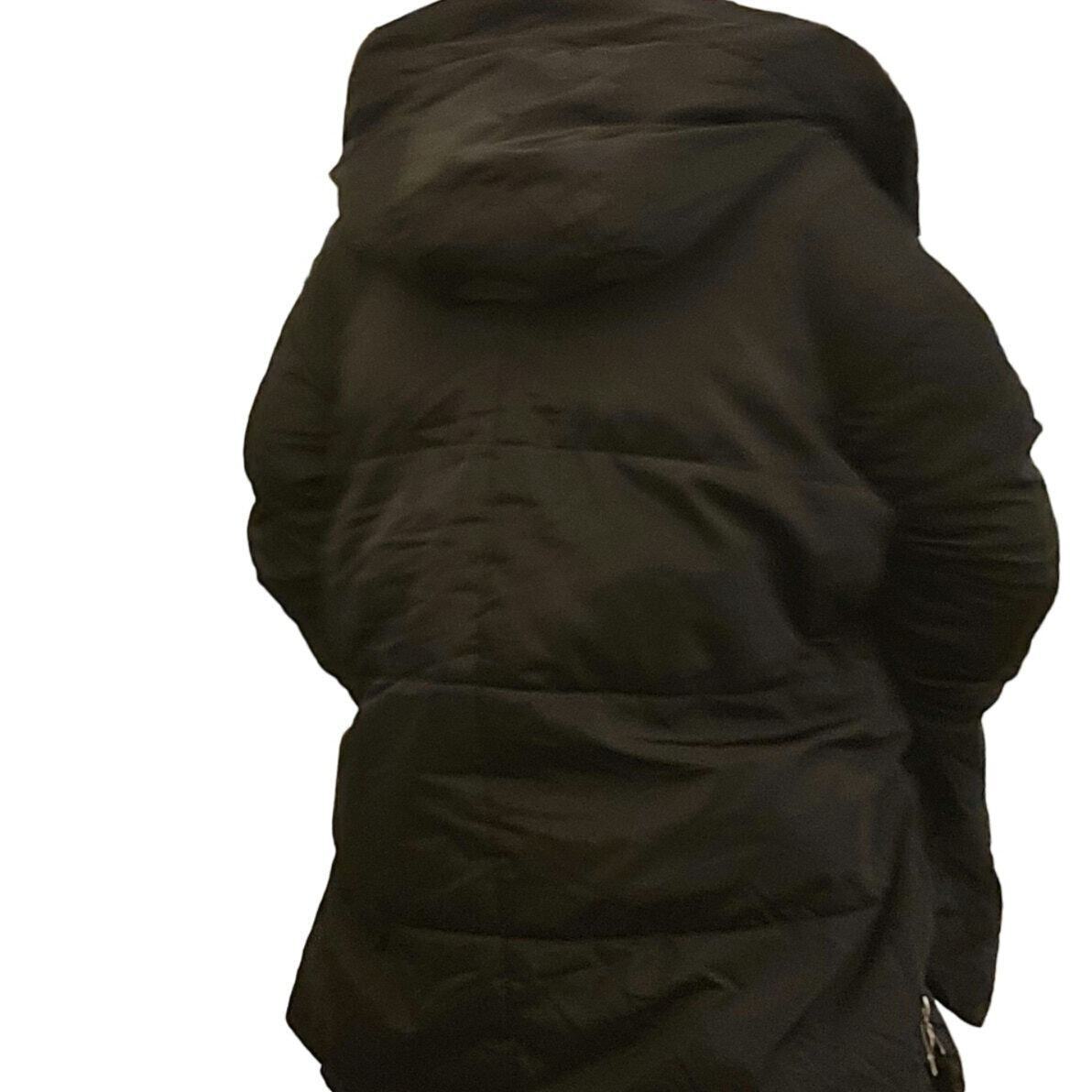 Viral Black Hooded Puffer Coat Orange Lining Silver Zip Pockets Sherling Hood LG