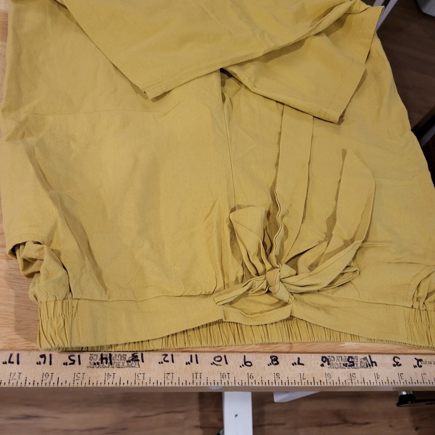 Mustard Yellow Elastic Waist Tie Wide Leg Pants xl 32" Waist Stretch to 46"
