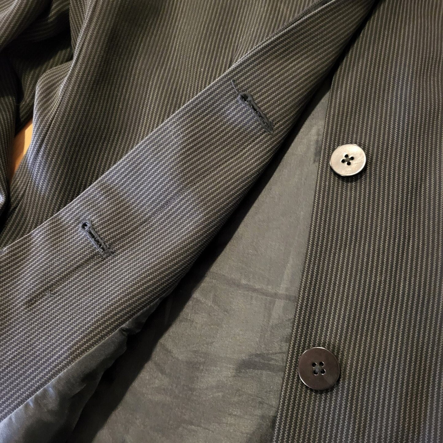 DKNY Donna Karen Wool Mandarin Collar Invisible Button Pinstripe Coat 8