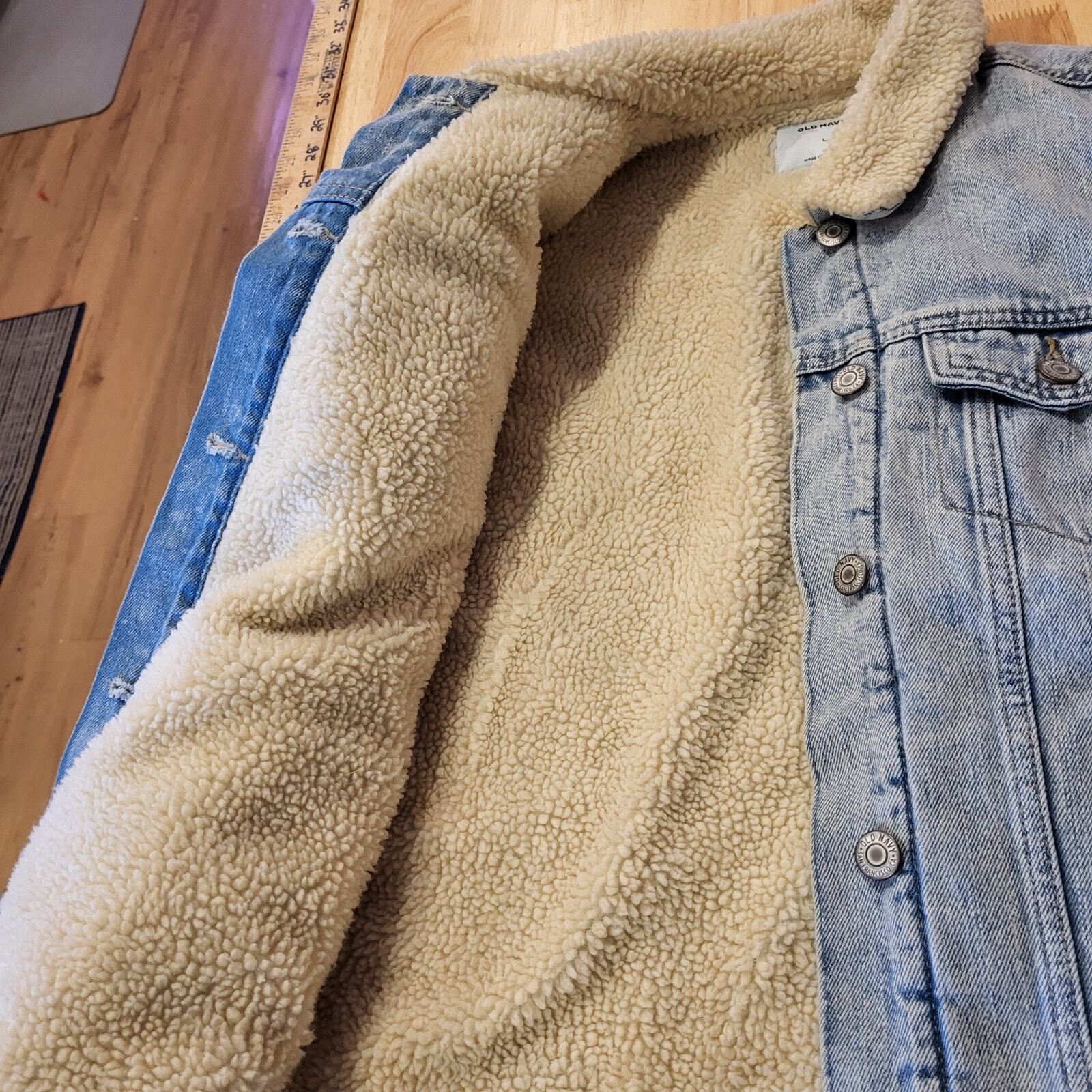 Old Navy Shearling Lined Denim Jean Jacket Size Large 