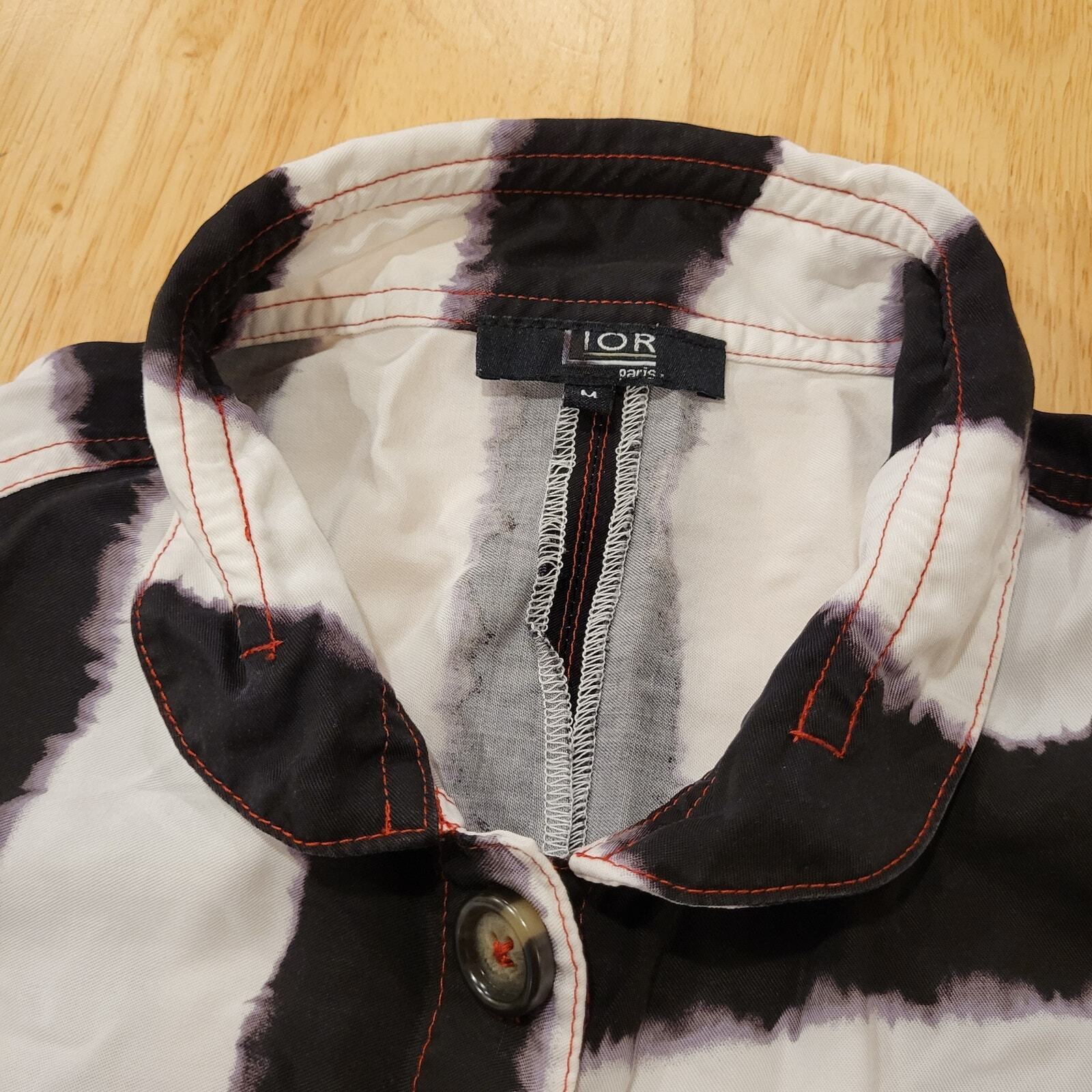 Black & White Striped Button Down Collared Shirt Beetlejuice Med 21" P2P
