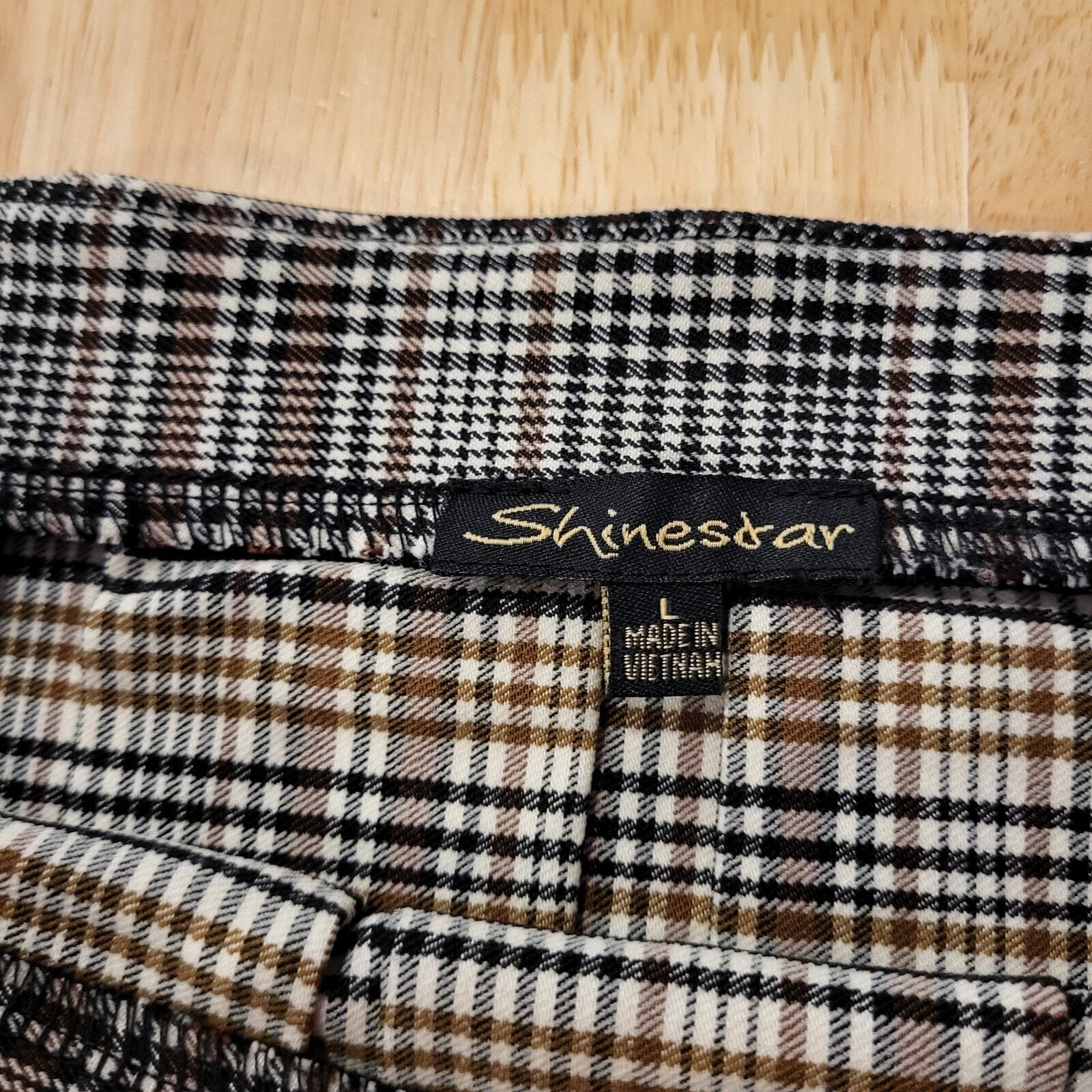 Shinestar Plaid Pleated Black & Brown Mini Skirt Large 20" Waist Elastic 