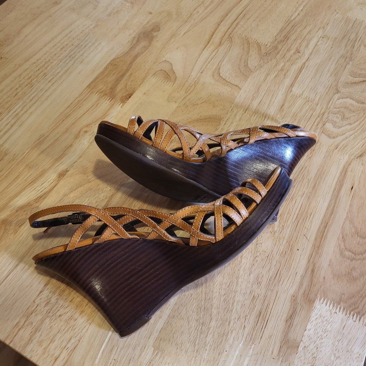 Light Brown Strappy Wedge Aldo Shoes Sling Back Size 8