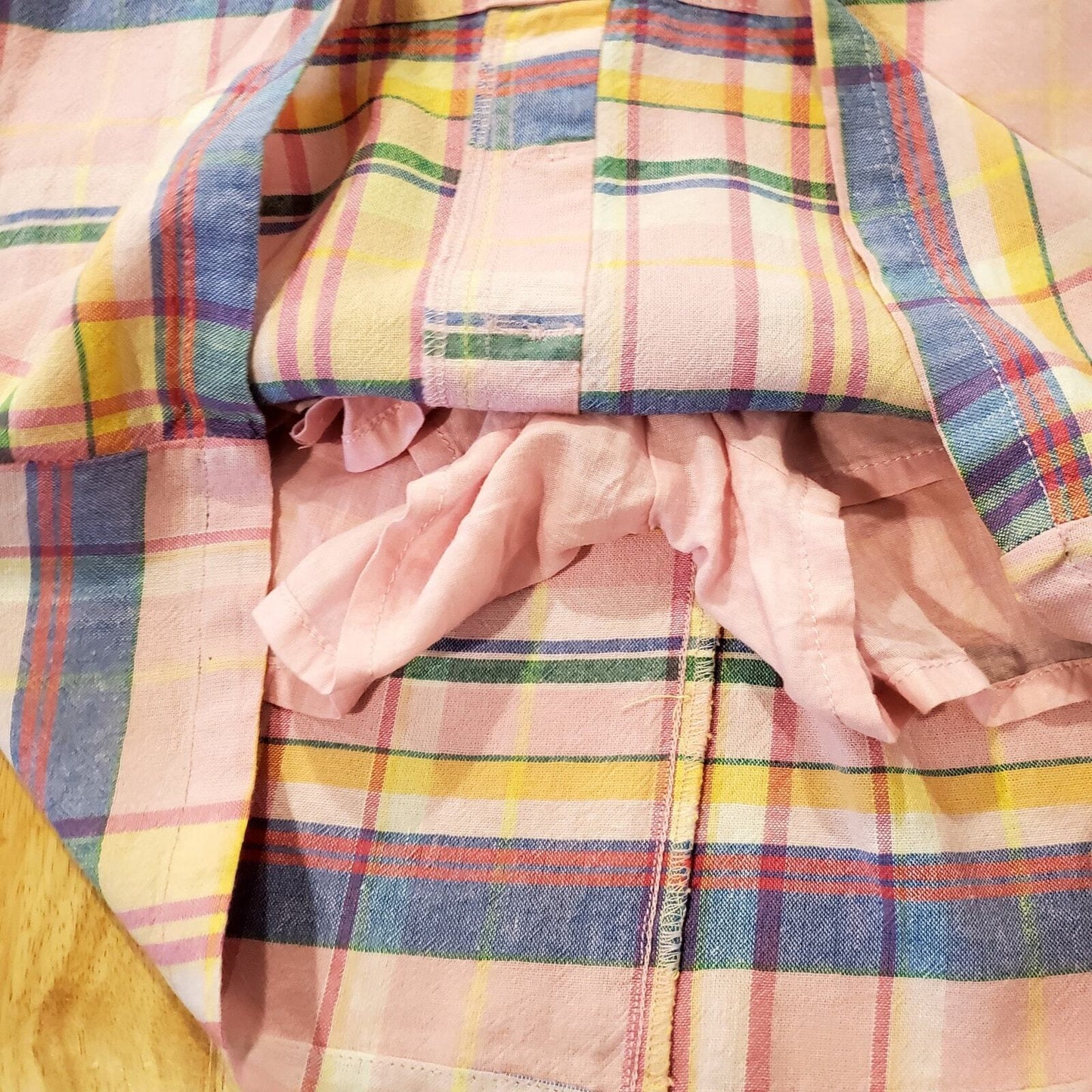 Dash Linen Baby Pink Plaid Elastic Waist Button Front Mini Skirt Tie Waist Med