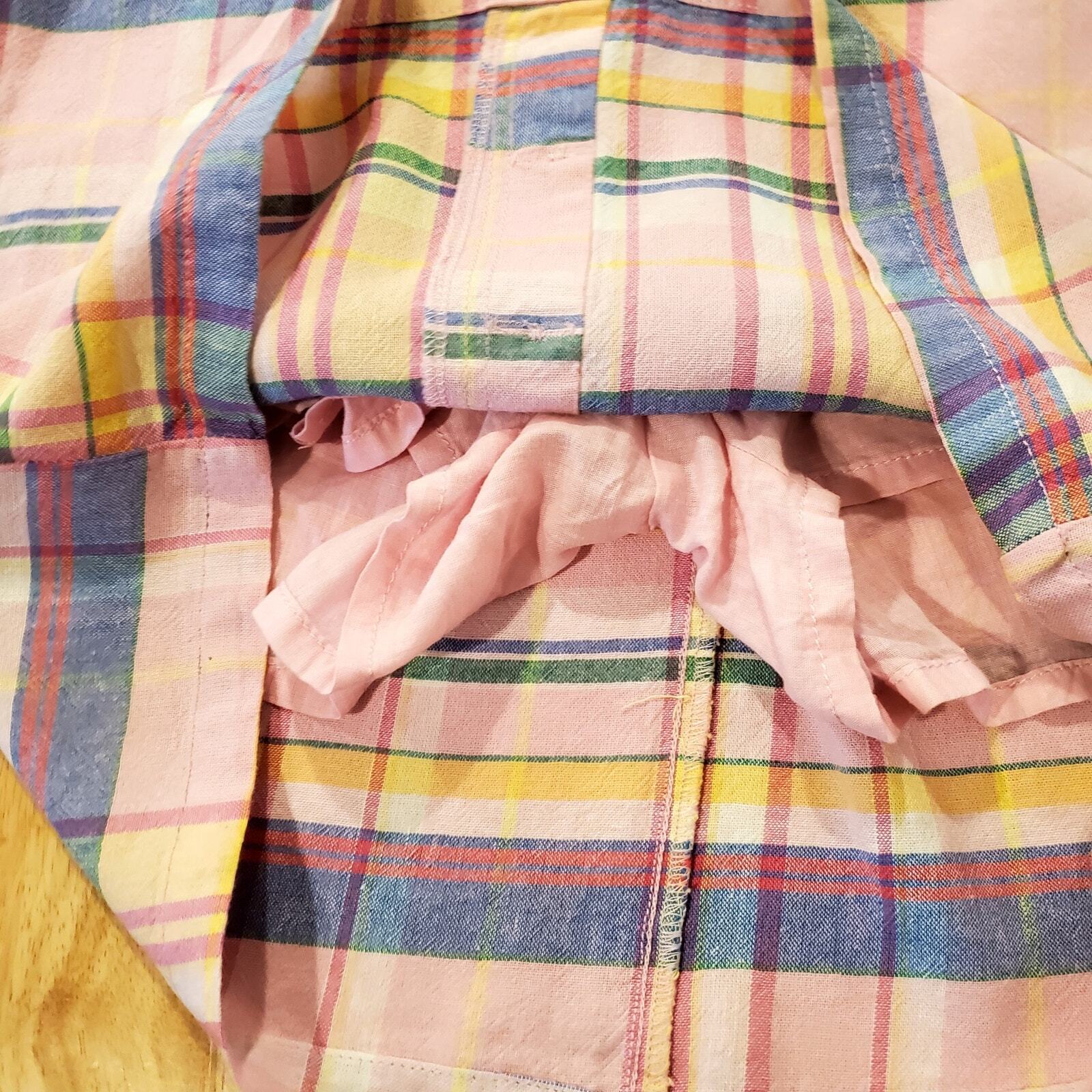 Dash Linen Baby Pink Plaid Elastic Waist Button Front Mini Skirt Tie Waist Med