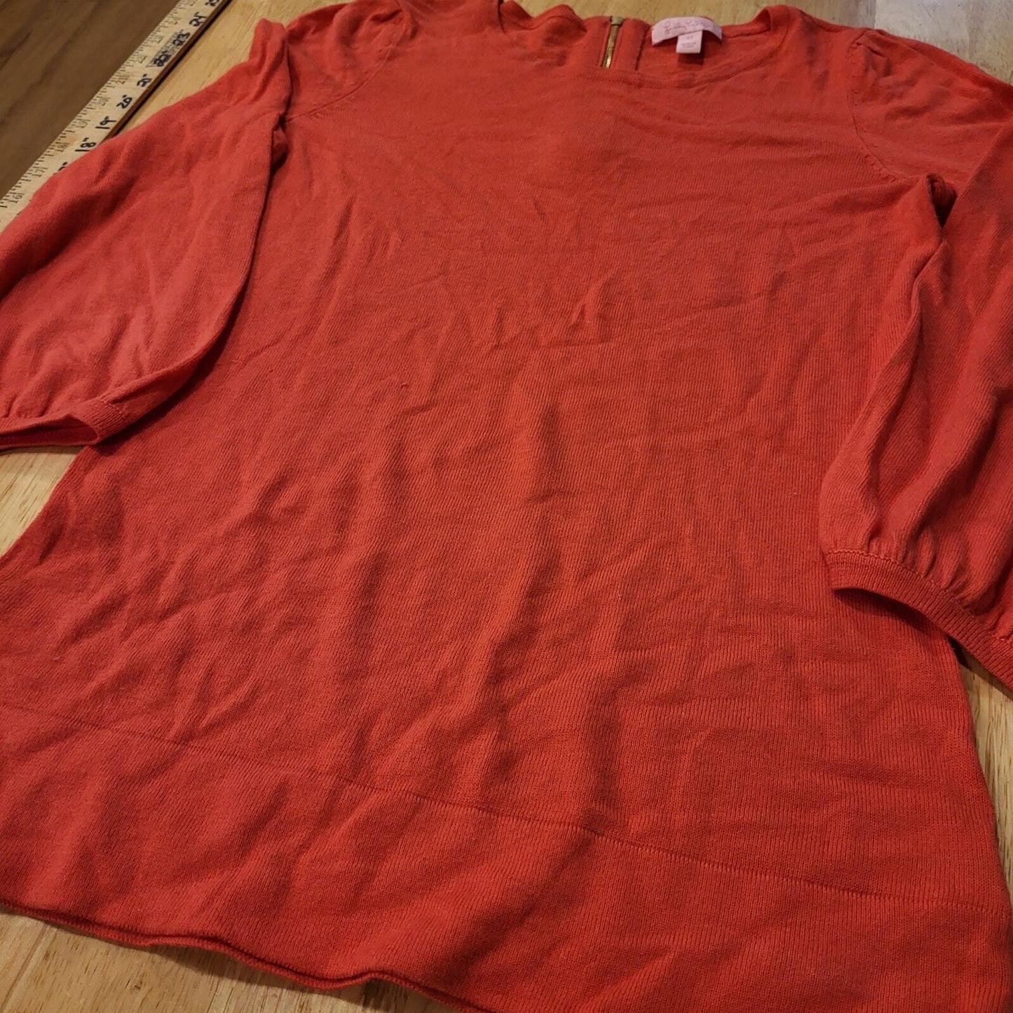 Lilly Pulitzer Salmon 3/4 Sleeve Thin Sweater Gold Zip Cotton Close Knit xs