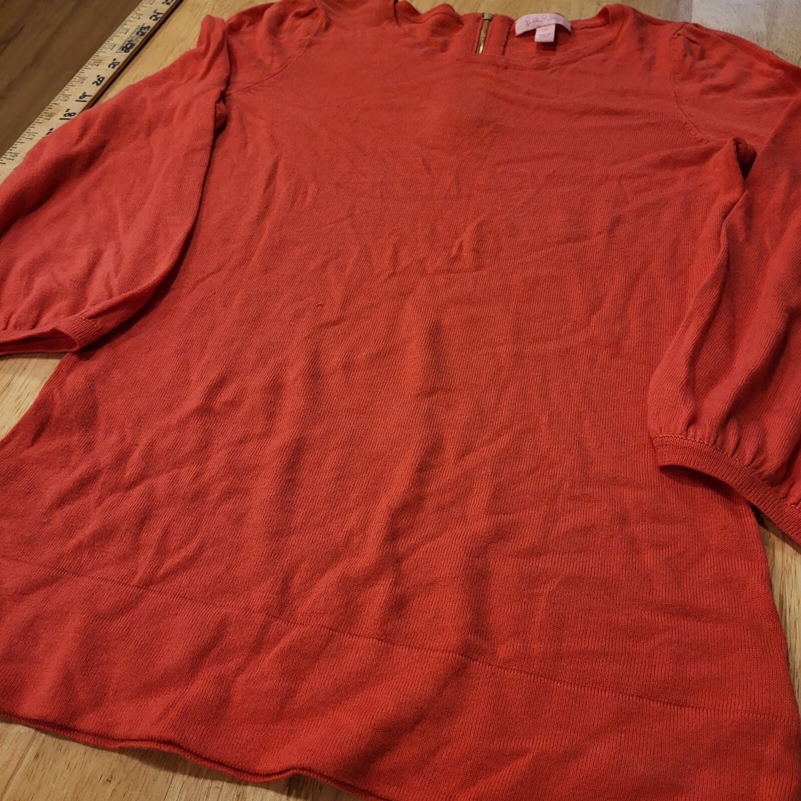 Lilly Pulitzer Salmon 3/4 Sleeve Thin Sweater Gold Zip Cotton Close Knit xs