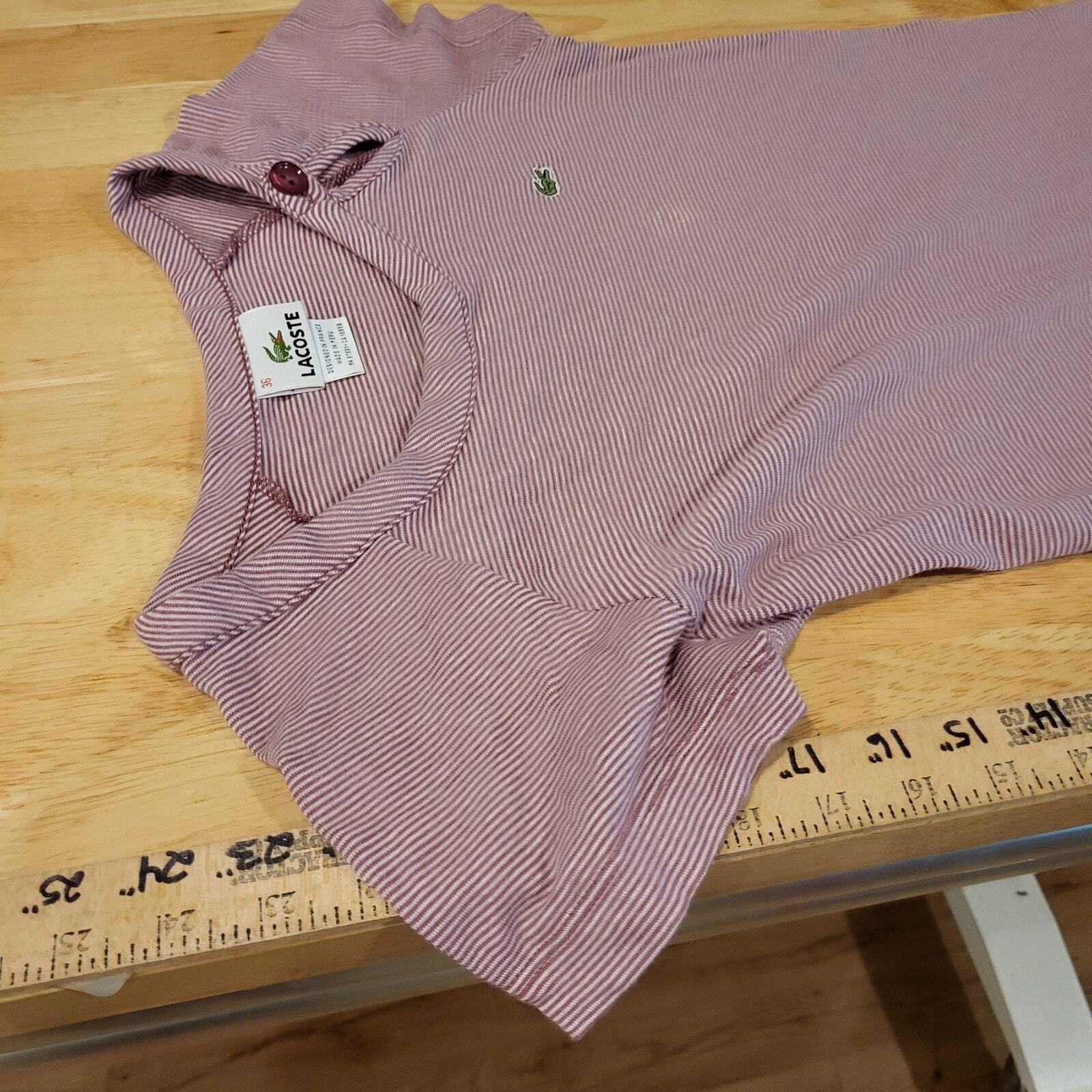 Lacoste Burgundy Short Sleeve Jersey Striped T-shirt 38