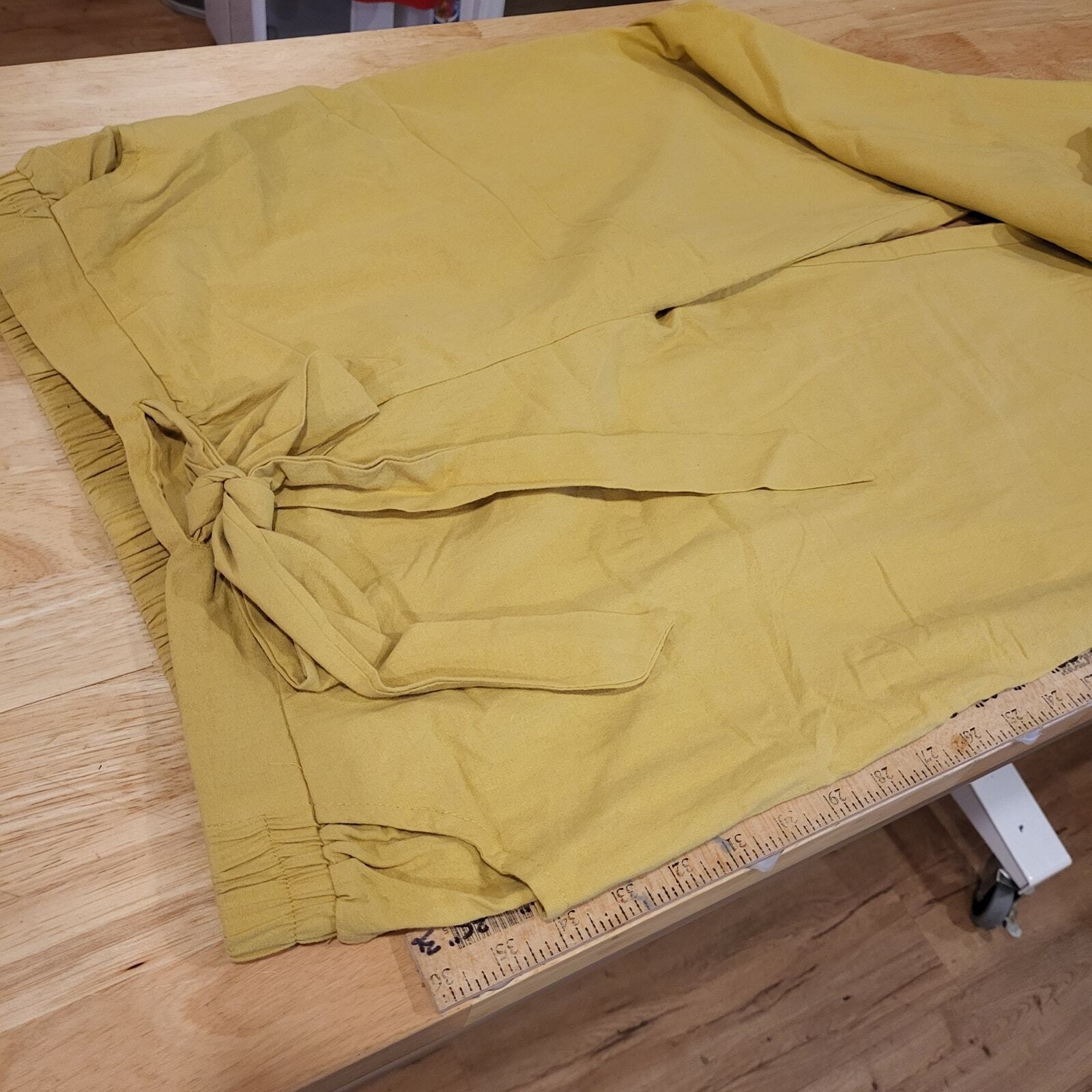 Mustard Yellow Elastic Waist Tie Wide Leg Pants xl 32" Waist Stretch to 46"
