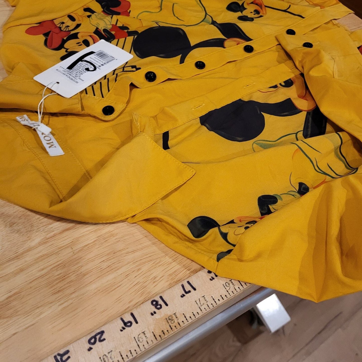 NWT Monali Yellow Cotton Mickey Mouse Blouse Tie Front Collared Button Down 