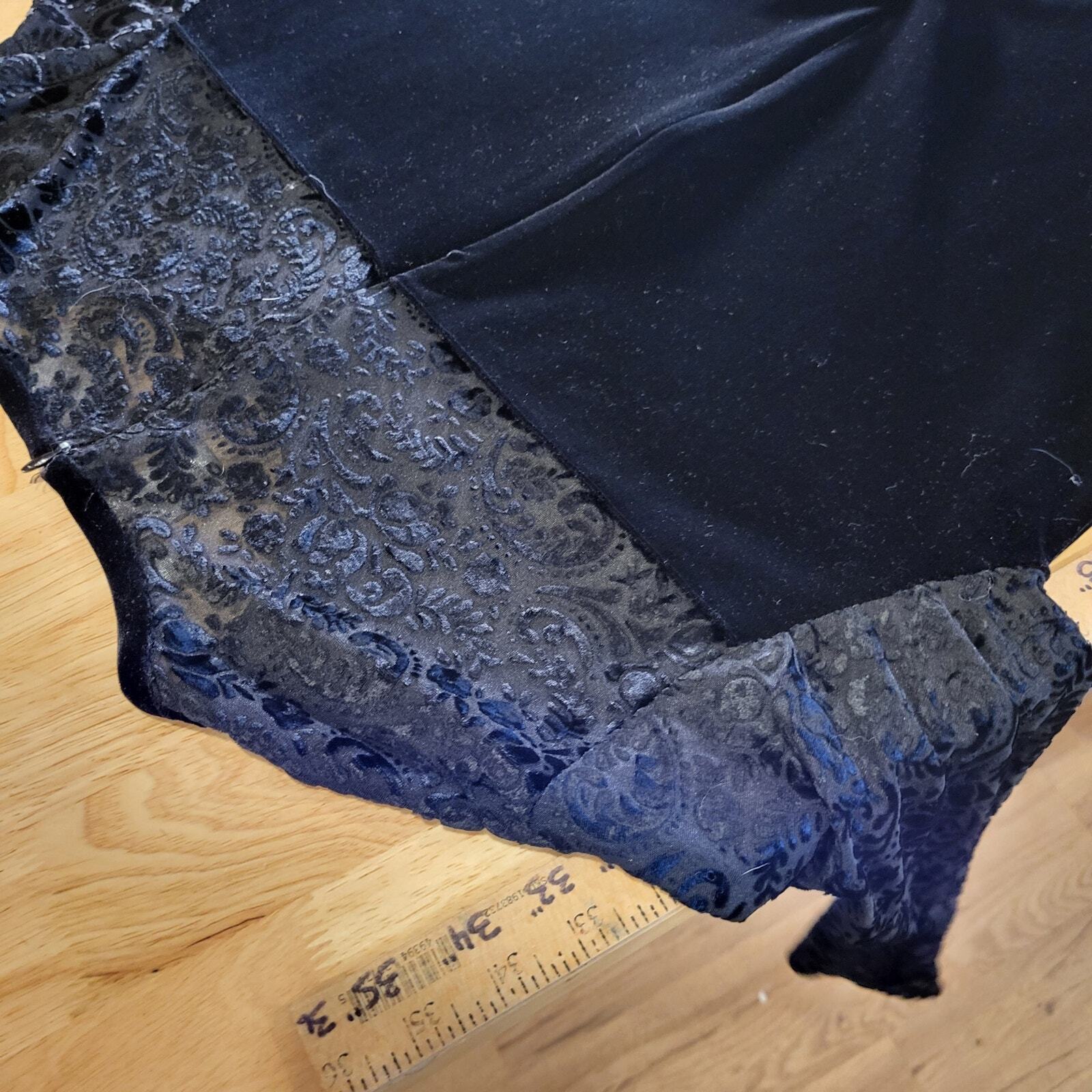 Jacqueline Ferrar Vintage Black Velvet Dress Burnout Lace Sheer Top Long Sleeve 