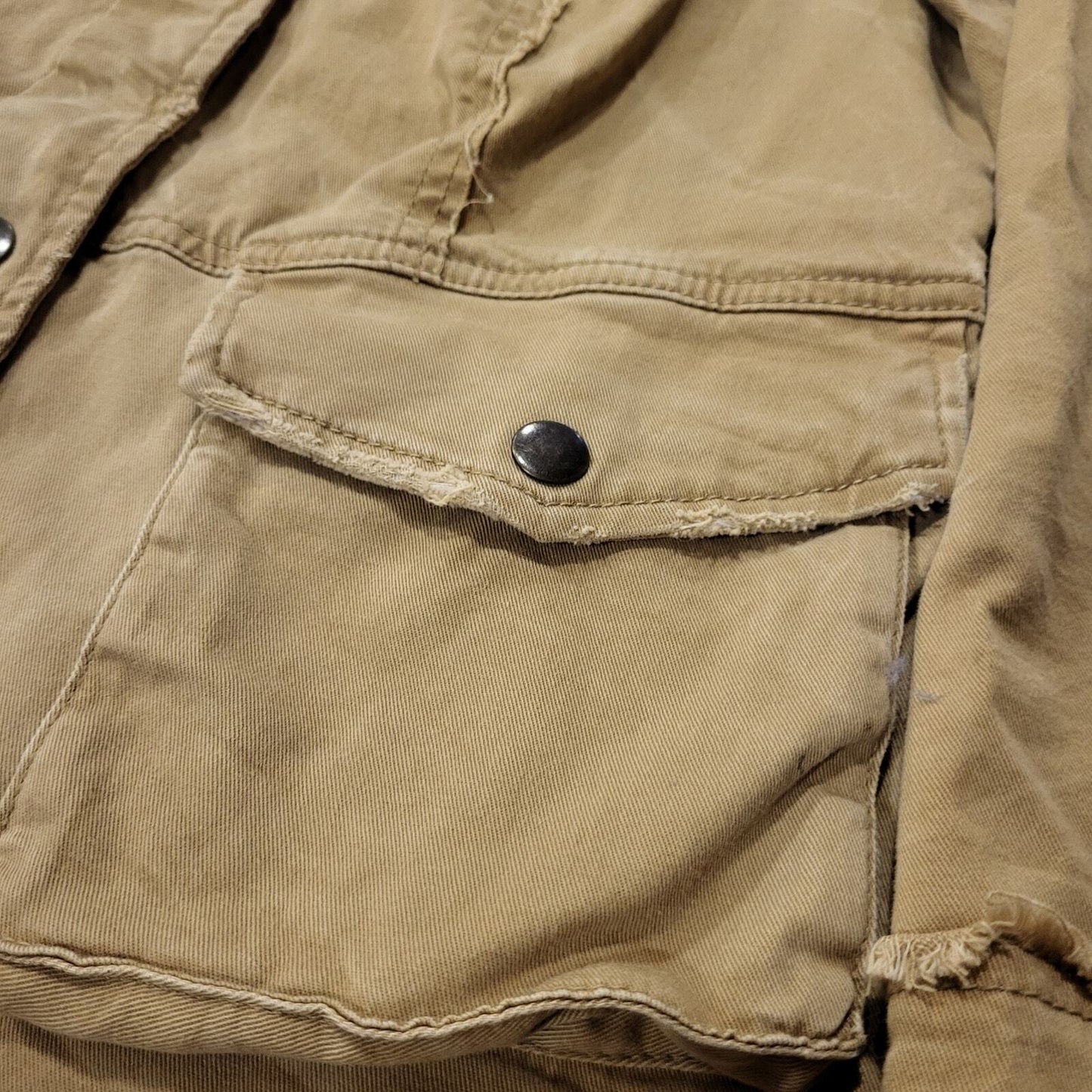 Khaki beige Free People Ruffle Back lace up sleeve Coat (See Bleach Mark) 