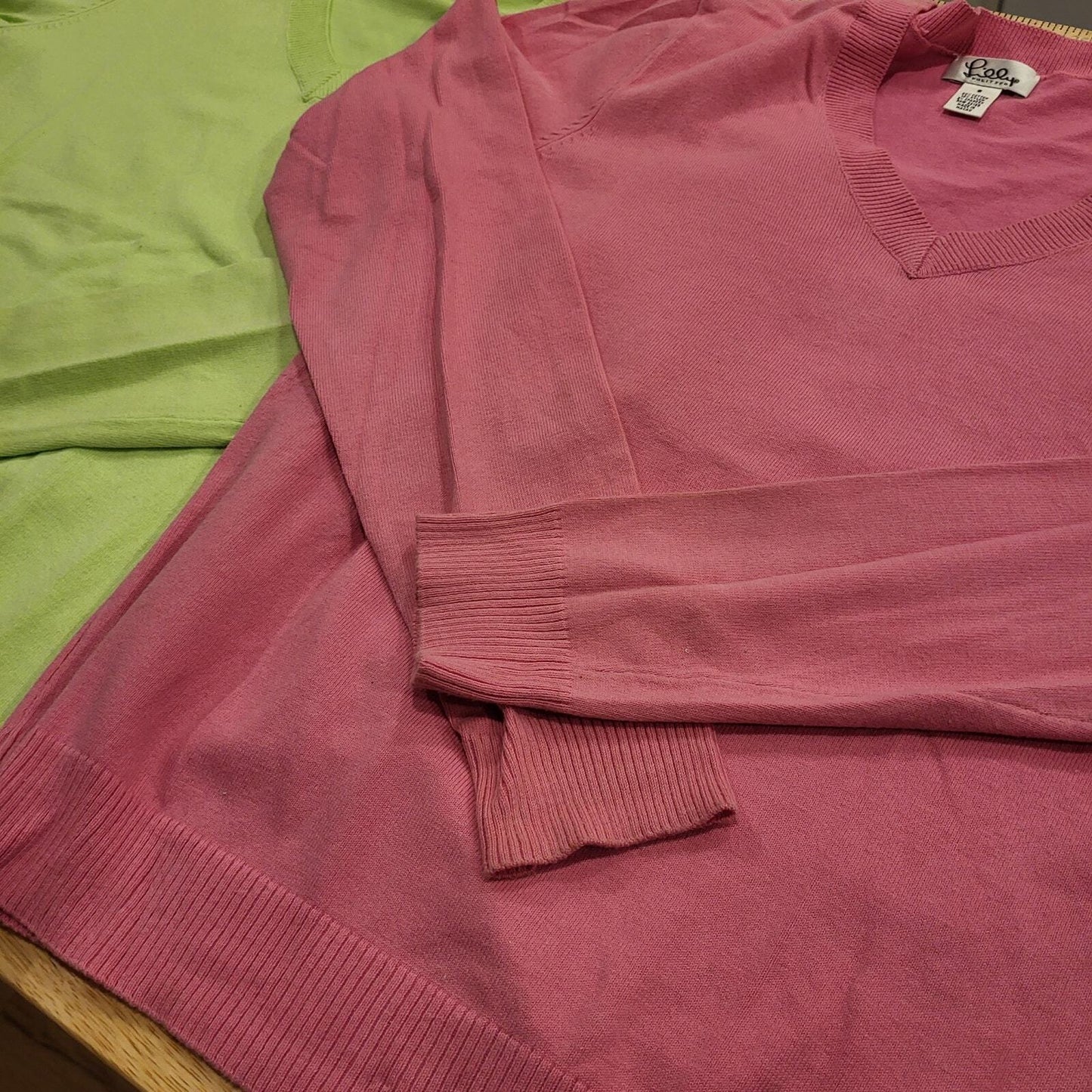Lilly Pulitzer Lot of 2 Pink & Green Cotton Blend V Small Neck Sweaters 