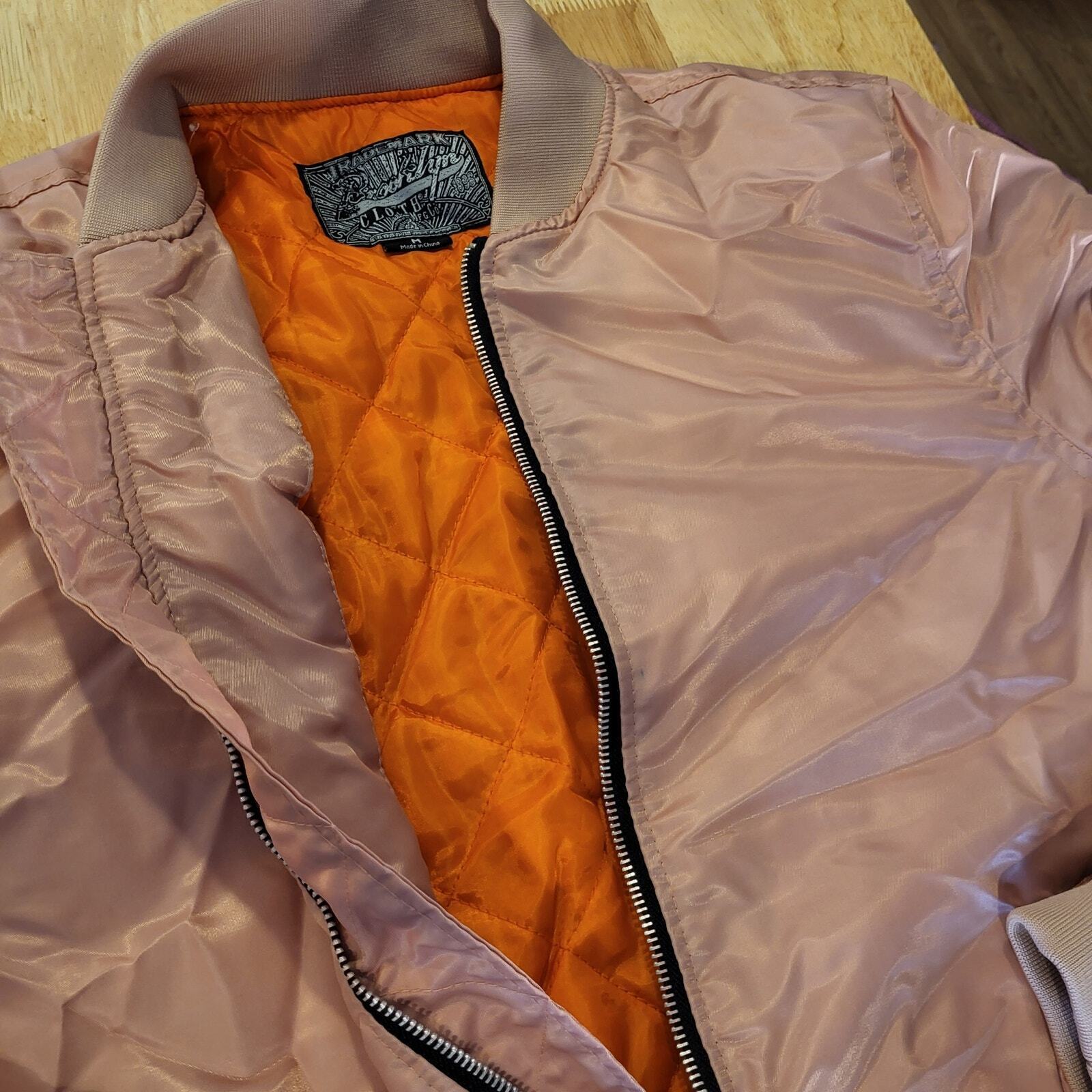 Brooklyn Cloth Pink Bomber Jacket Orange Lining Medium 23" Pit to Pit