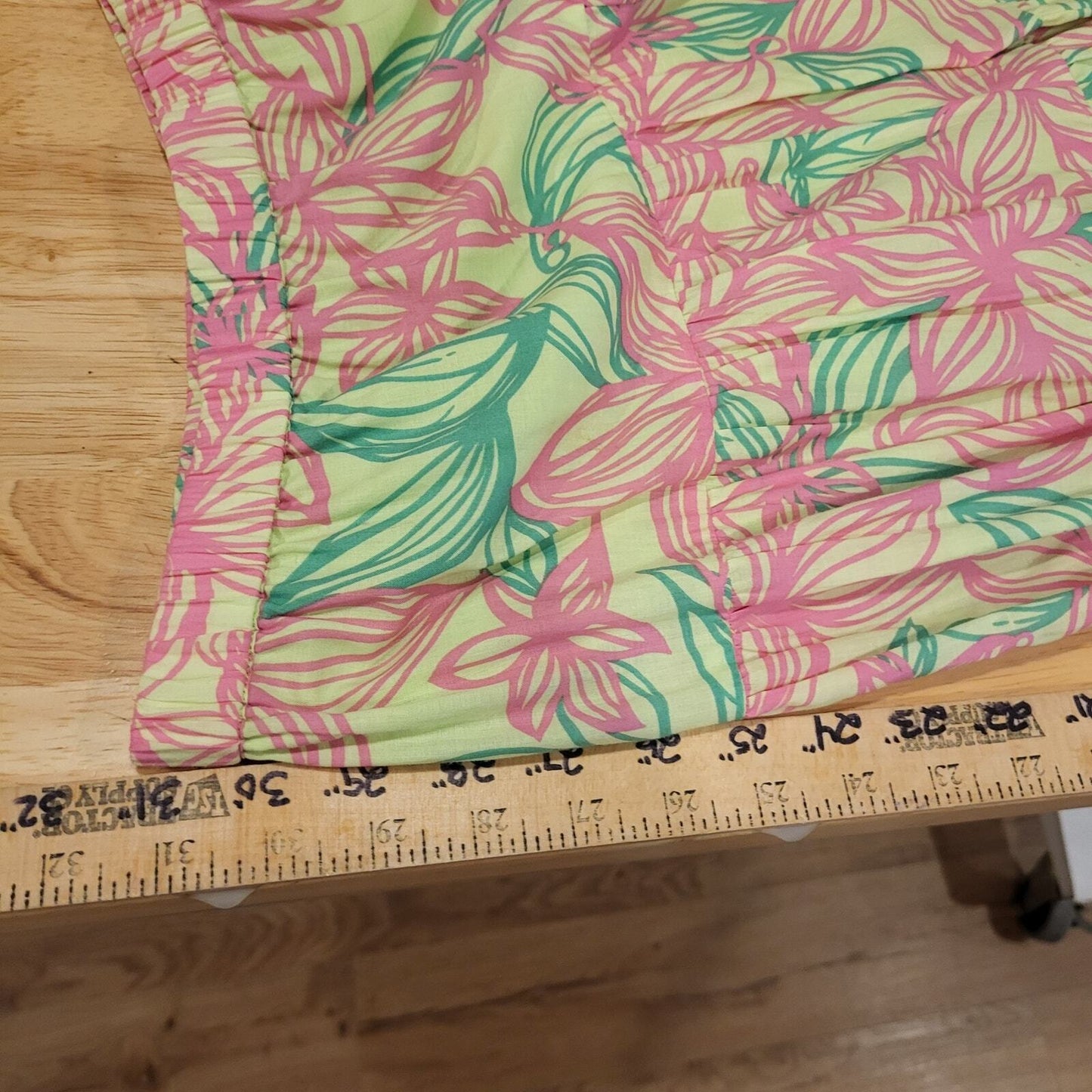 Lilly Pulitzer Pink & Green Floral Elastic Waist Maxi Prairie Skirt XS Cotton