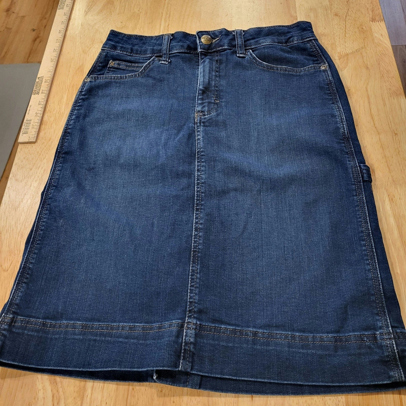 Vintage Denim Lee Midi Skirt Logo Tab 28" Waist 