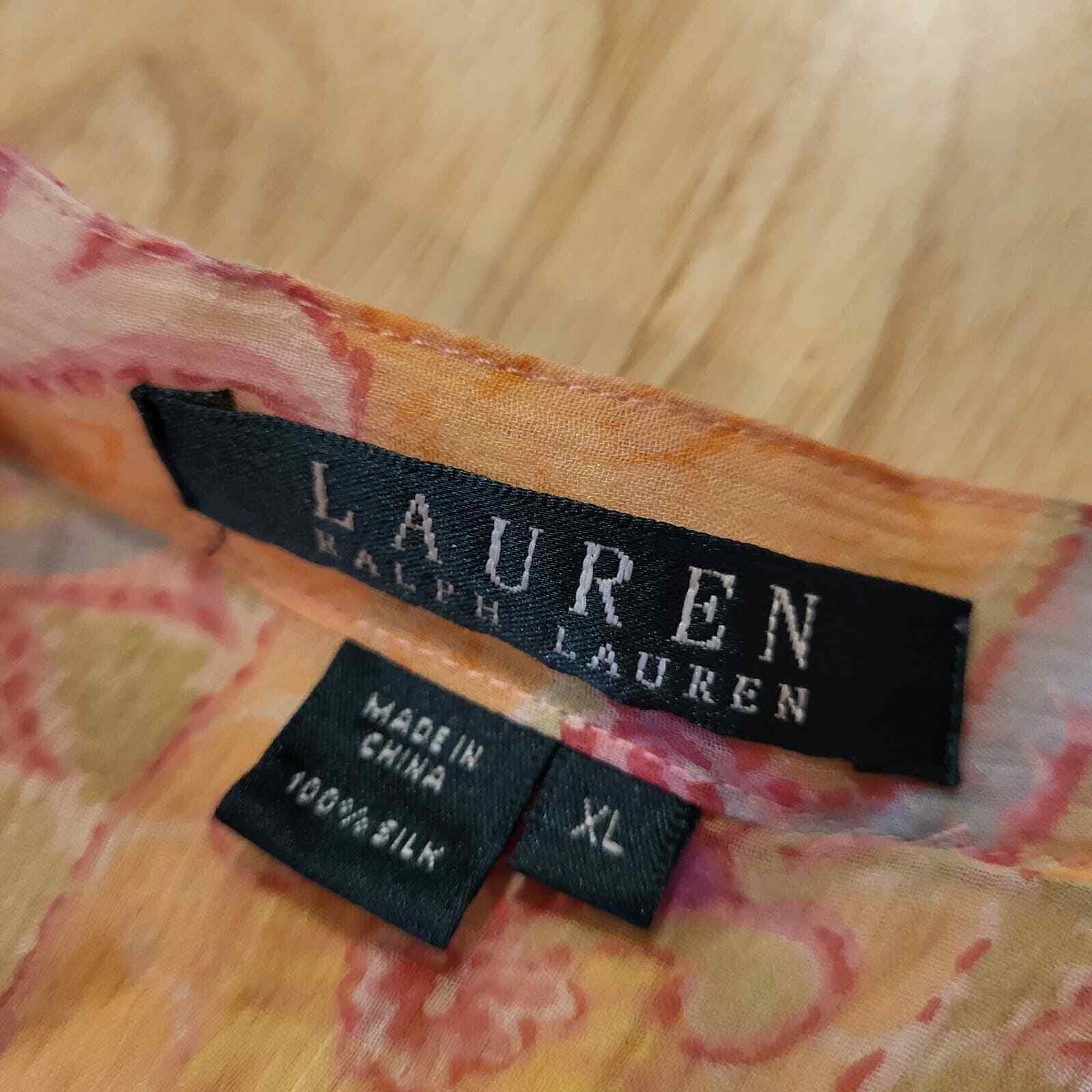 Women's Lauren By Ralph Lauren  100% Silk Pleated Front Mandarin Collar Chiffon 