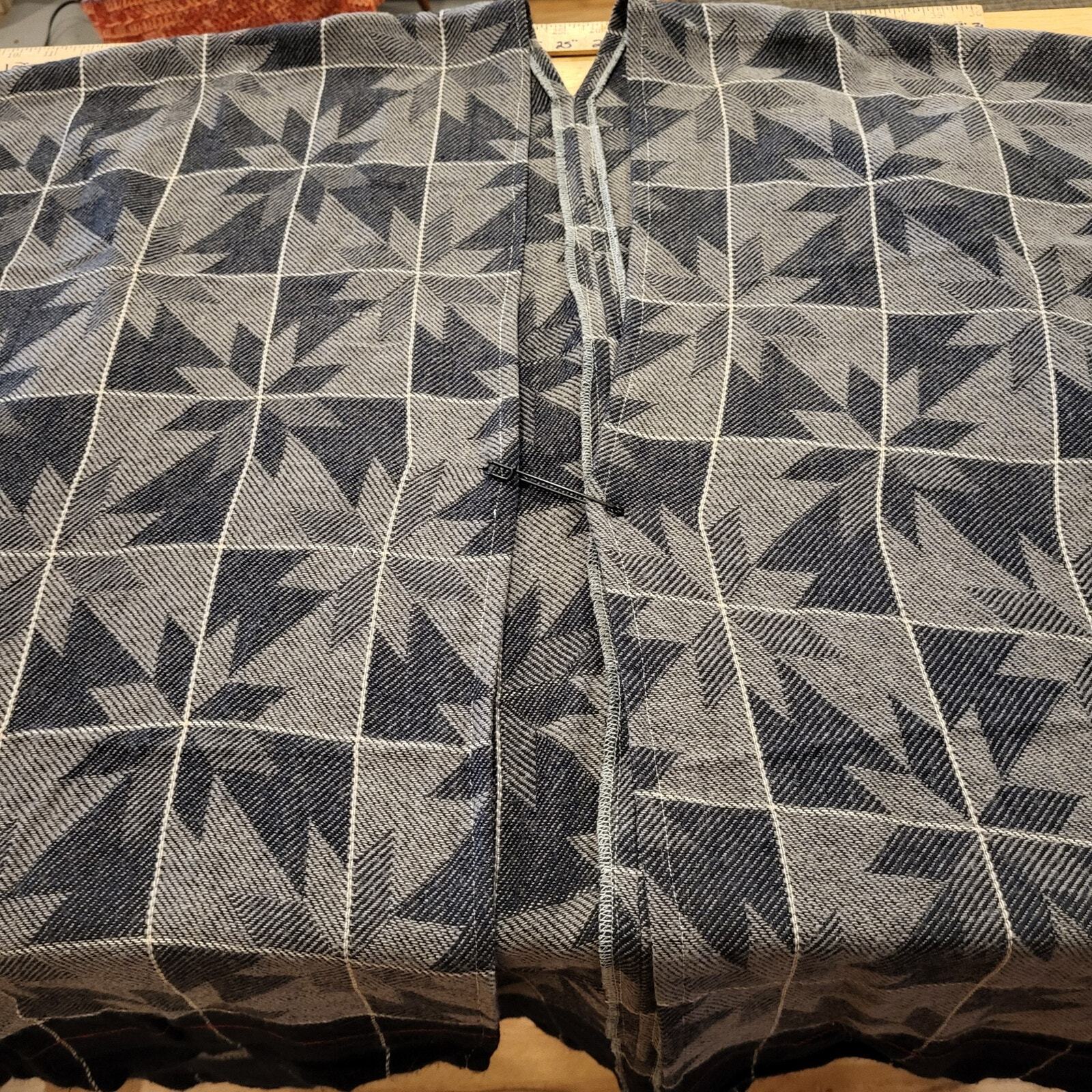 Upcycled Handmade Delta Blanket Poncho Blue Geometric