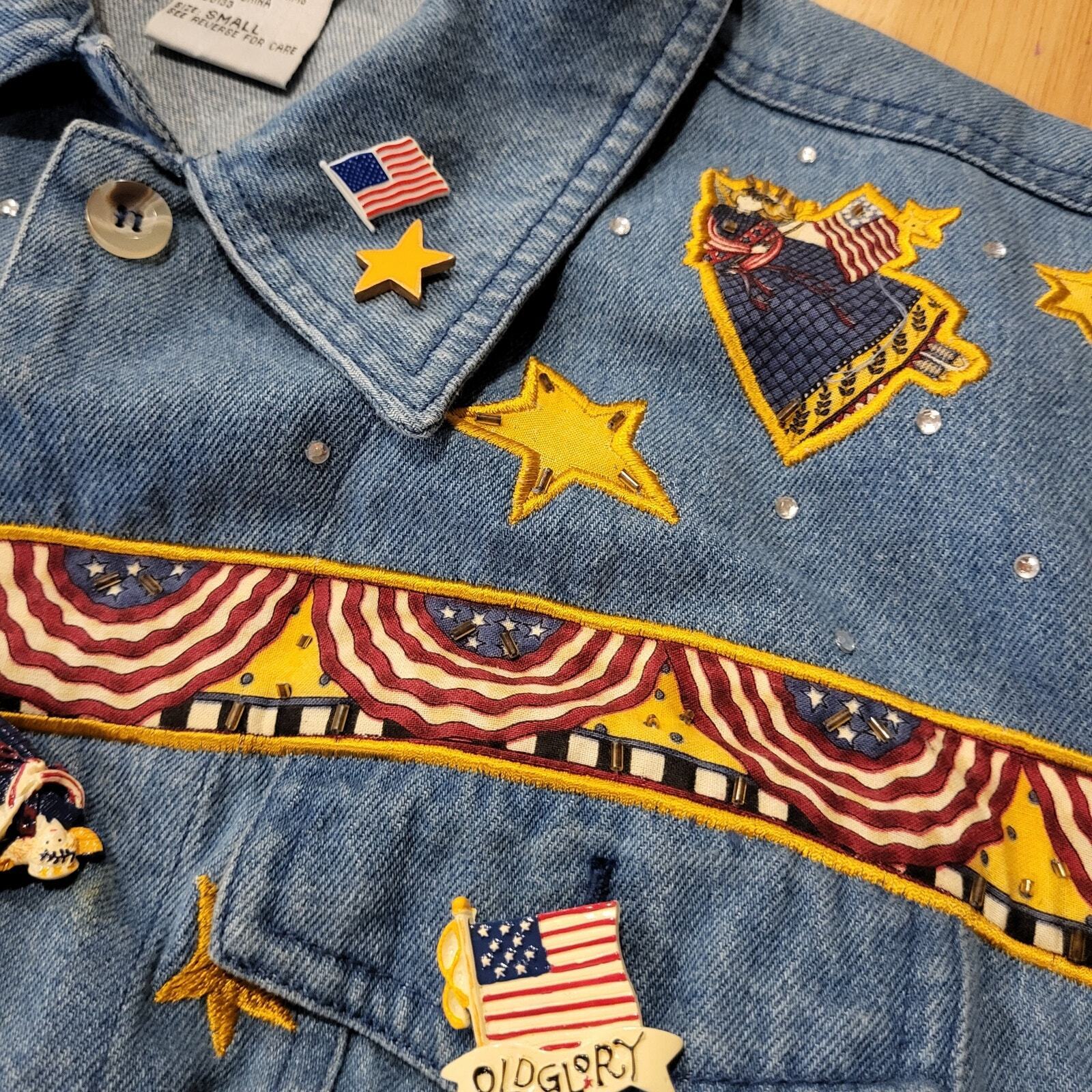 The Quacker Factory America Embroidered Jean Jacket Small