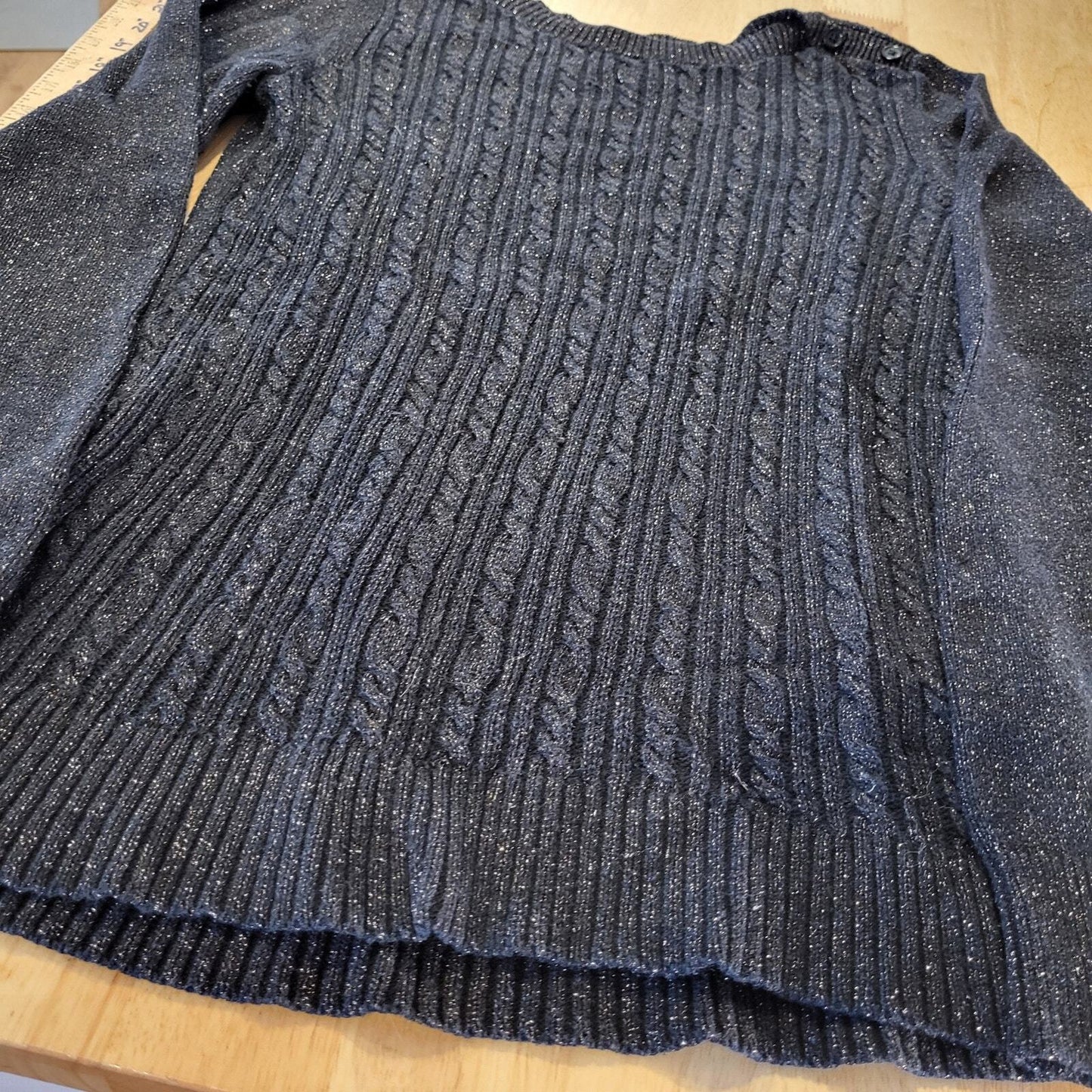 Banana Republic Cotton Angora Blend Black Metallic Cable Knit Sweater Button Med