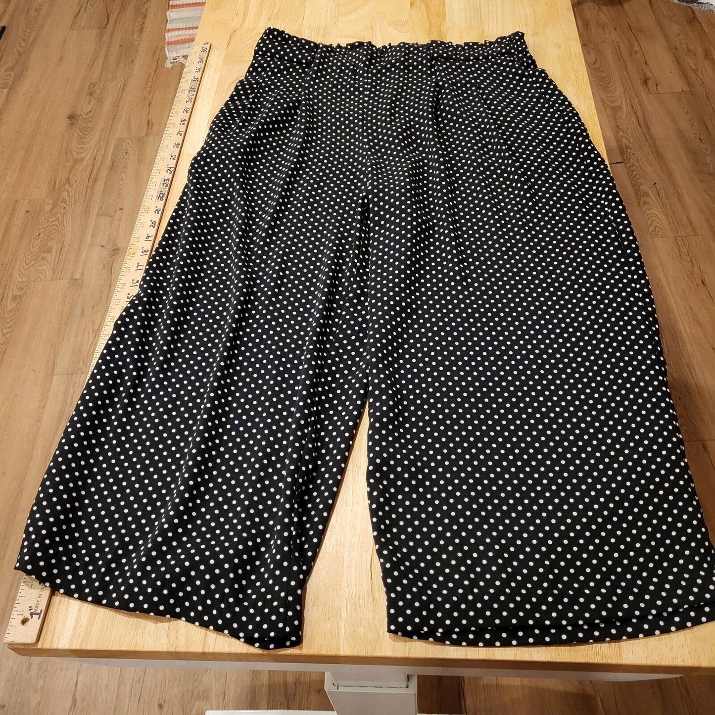 Adriene Vittadini Black & White Polkadot Elastic Waist Wide Leg Palazzo pants
