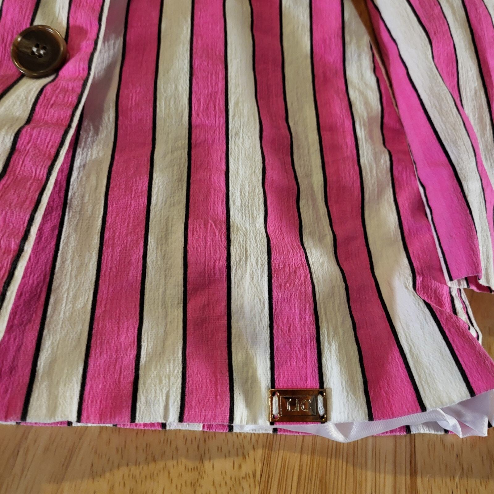NWT Lauren Conrad Neon Pink Striped Blazer vibrant Colorful Pockets Lined Sm