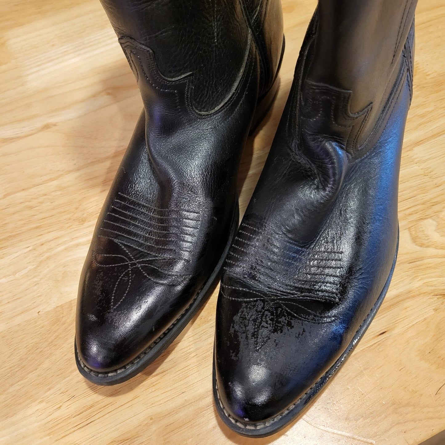 Black leather 12D Cowboy Boots 1" Heel 14" Height Johnny Cash Pointed western