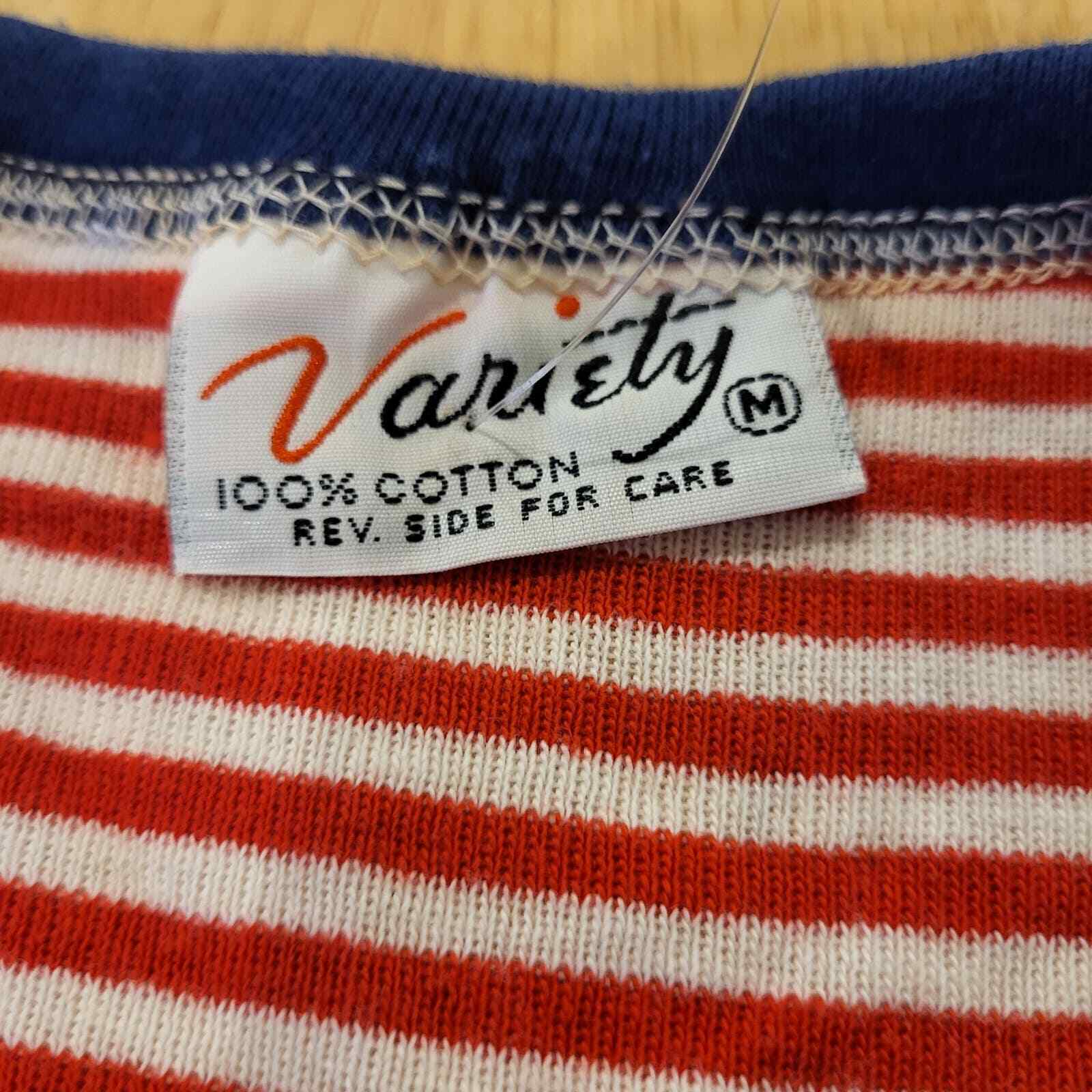 Vintage Red White Blue Striped First Mate Knit 100% Cotton Short Sleeve T-shirt