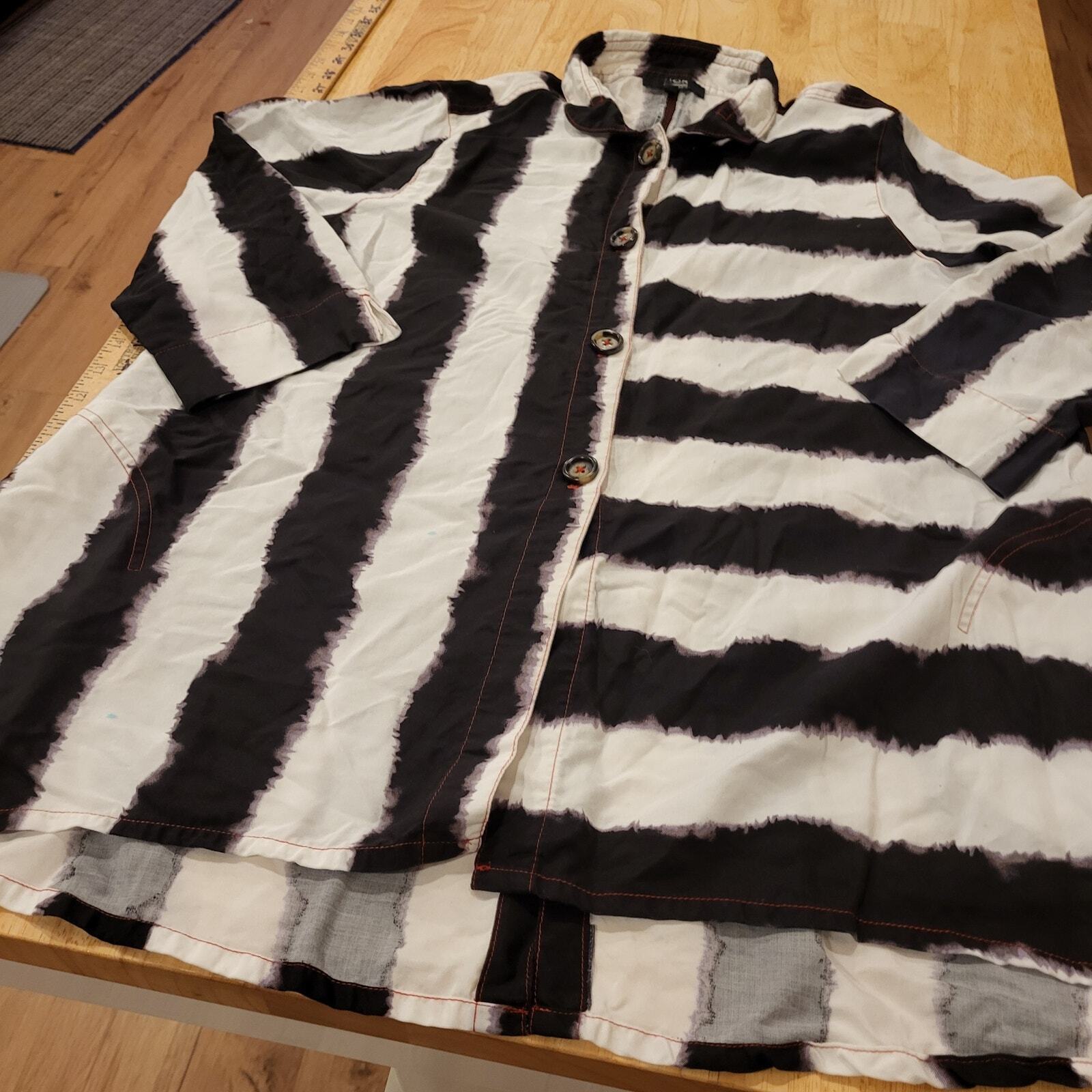 Black & White Striped Button Down Collared Shirt Beetlejuice Med 21" P2P