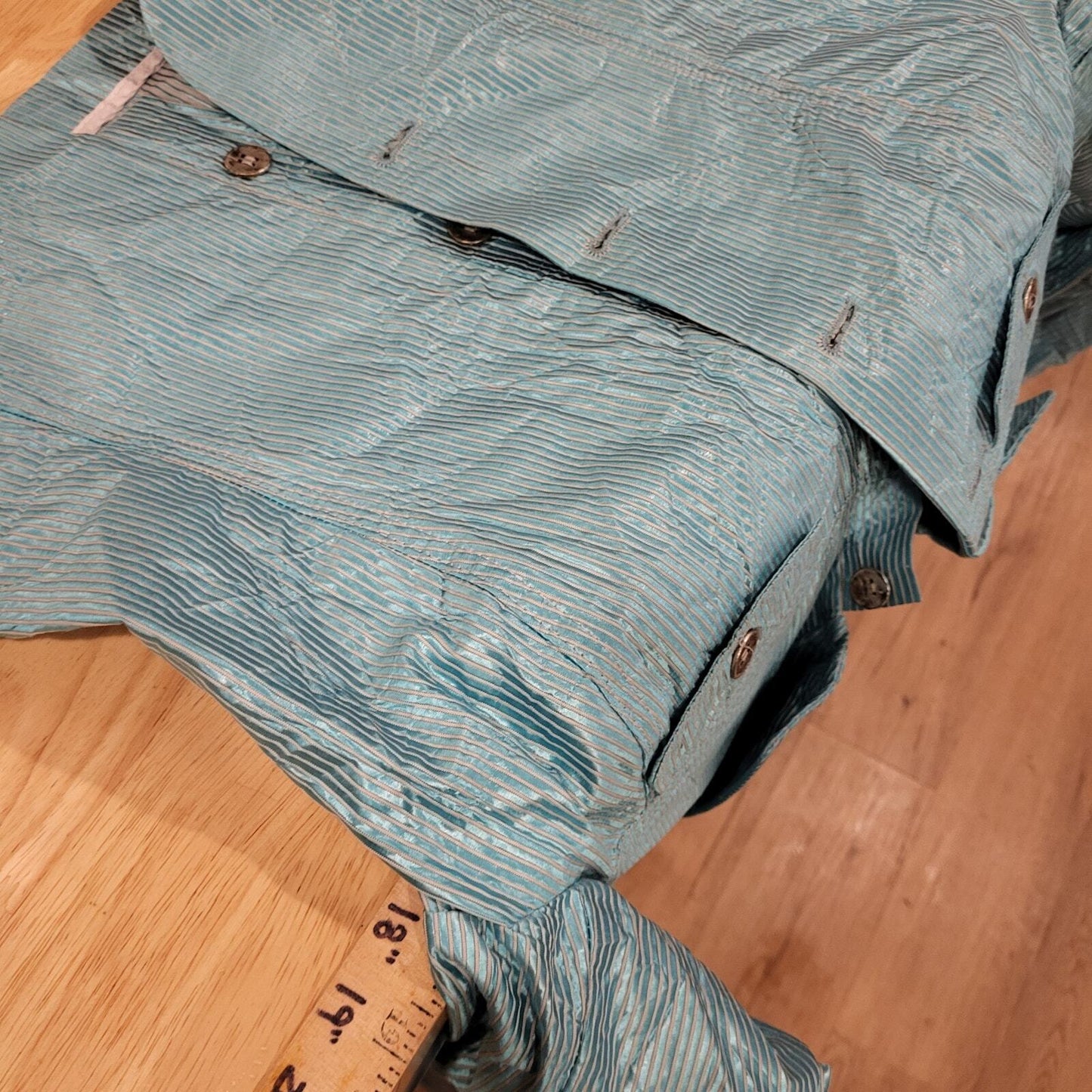 Emil Rutenberg Teal Metalic Jacket Vintage Pockets 21" shoulder to hem 18" P2P