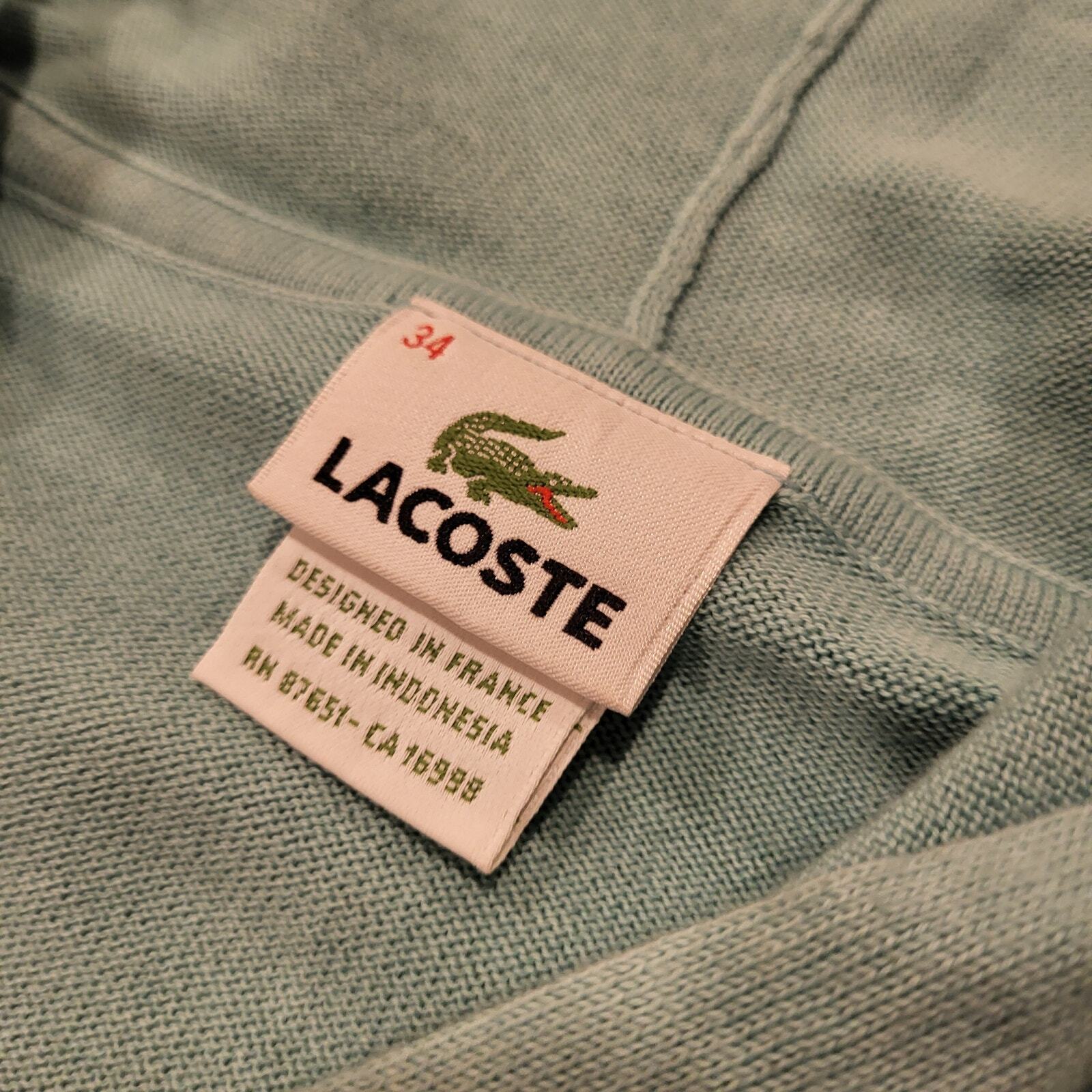 Lacoste Blue Short Sleeve 1/4 Zip Hooded Sweater 16" Pit 2 Pit