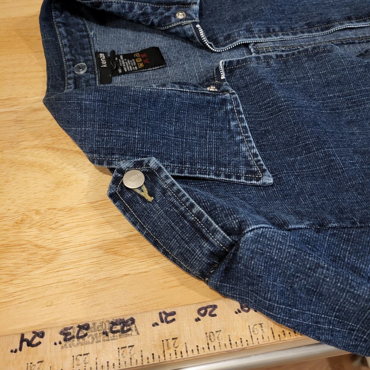 Kenzis Size 6 Denim Jacket Pockets zip Stretch 18" pit to pit