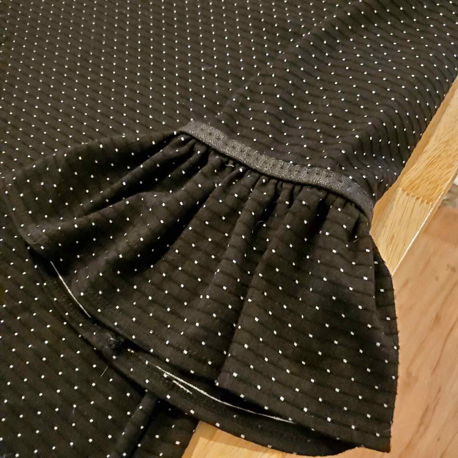 Max Studio Black Polka Dot Knee Length Shift Dress Ruffle Sleeve L Jersey 
