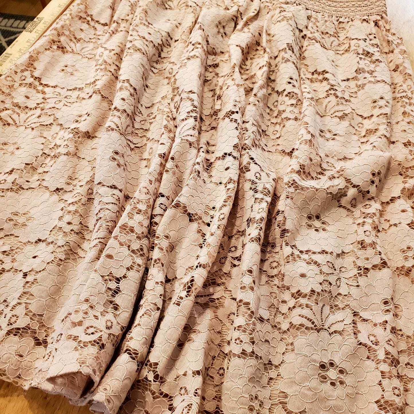 Pink Lace Balletcore 1X Elastic Waist Cotton Blend Knee Length Skirt