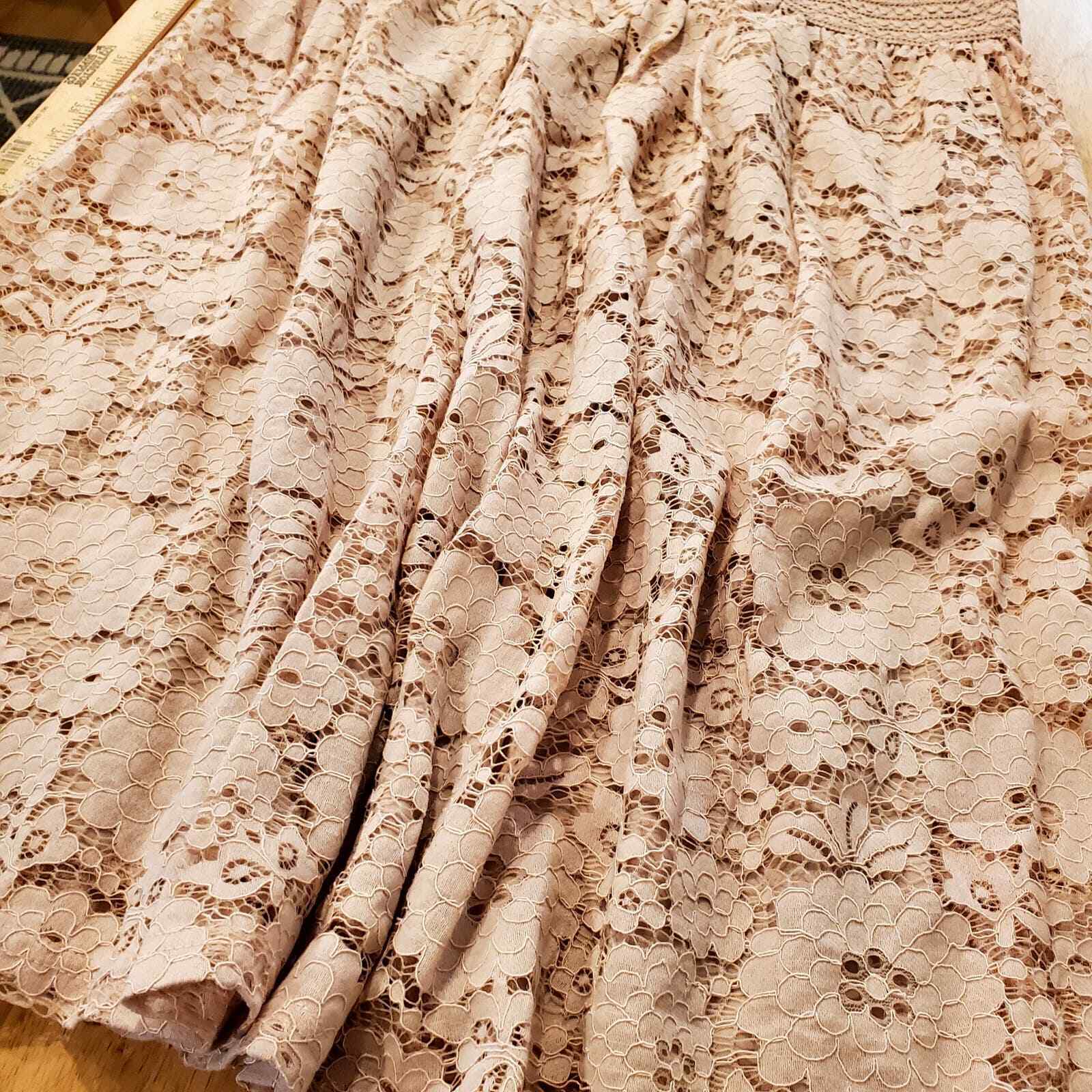Pink Lace Balletcore 1X Elastic Waist Cotton Blend Knee Length Skirt