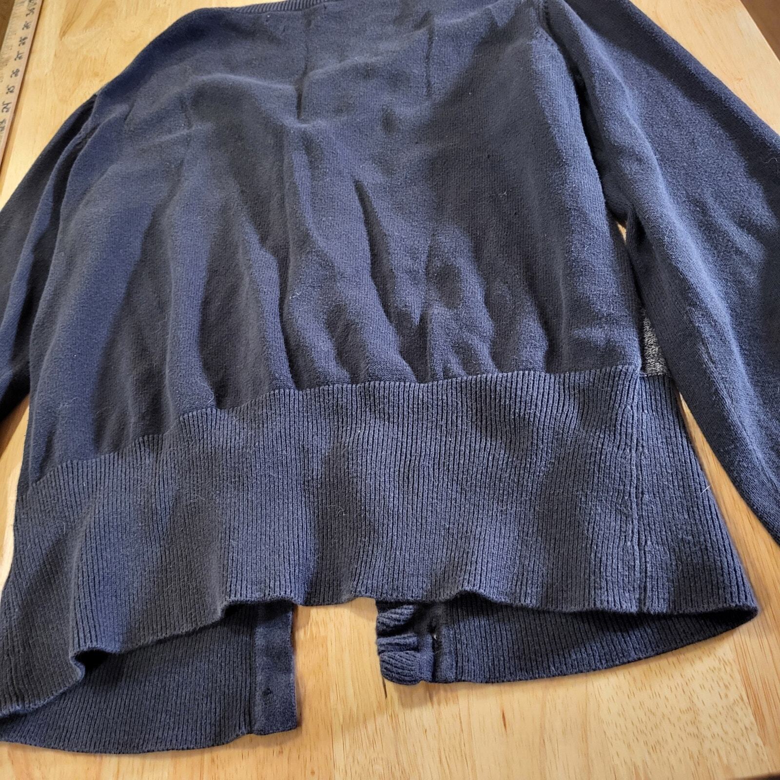 Van Heusen Studio 100% Cotton Button Cardigan Ruffle Detail Medium blue & gray