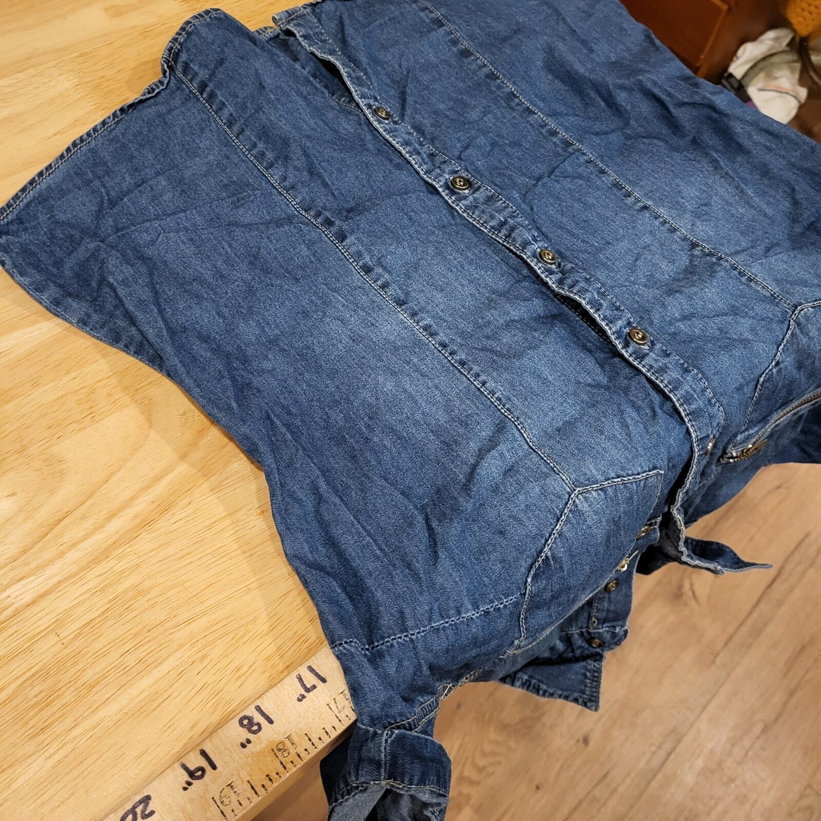 y2k Denim Cest Toi Denim Button Front Cap Sleeve Collared Top Zip Pocket