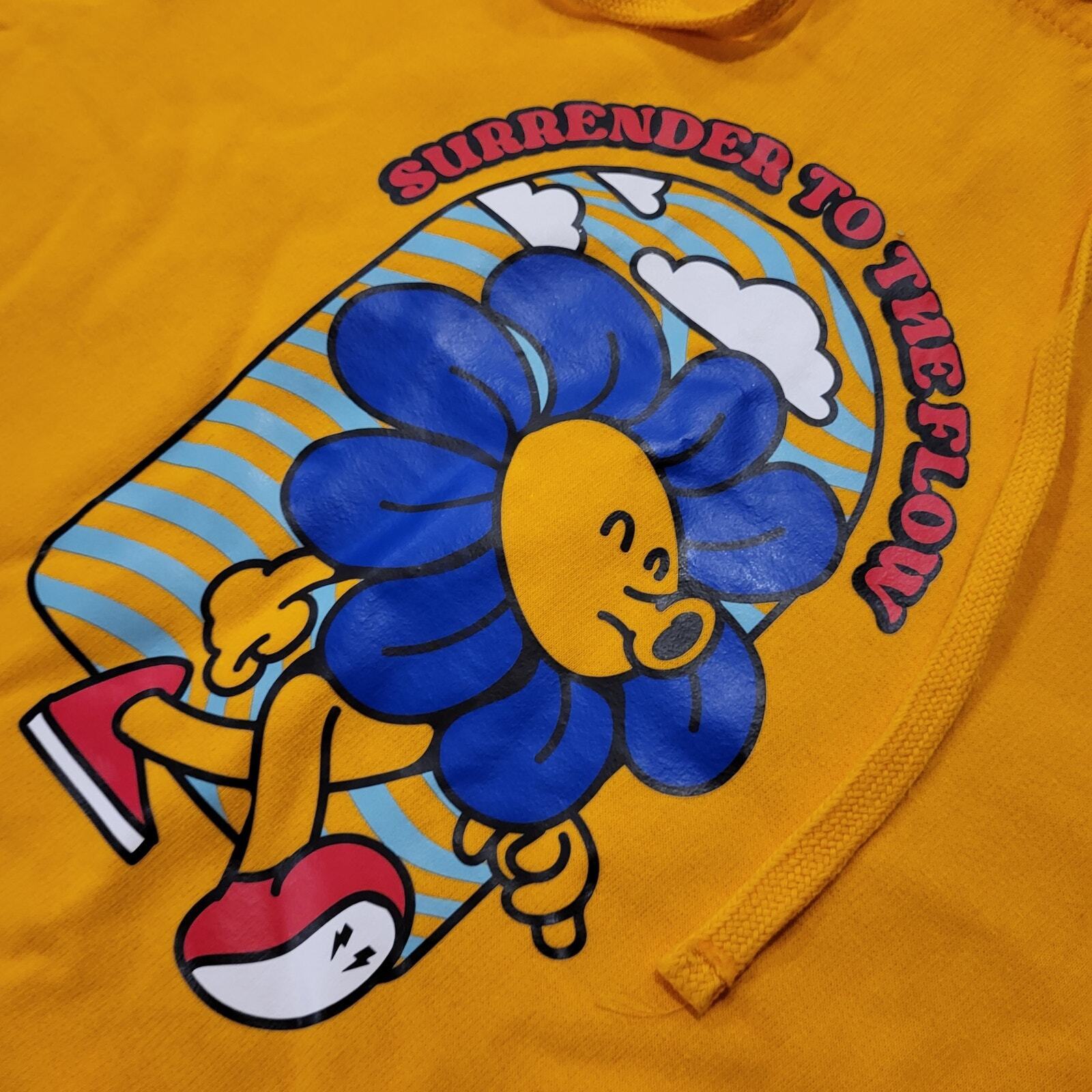 Yellow Surrender to the Flow Flower Man Hoodie Large  24" Pit2pit