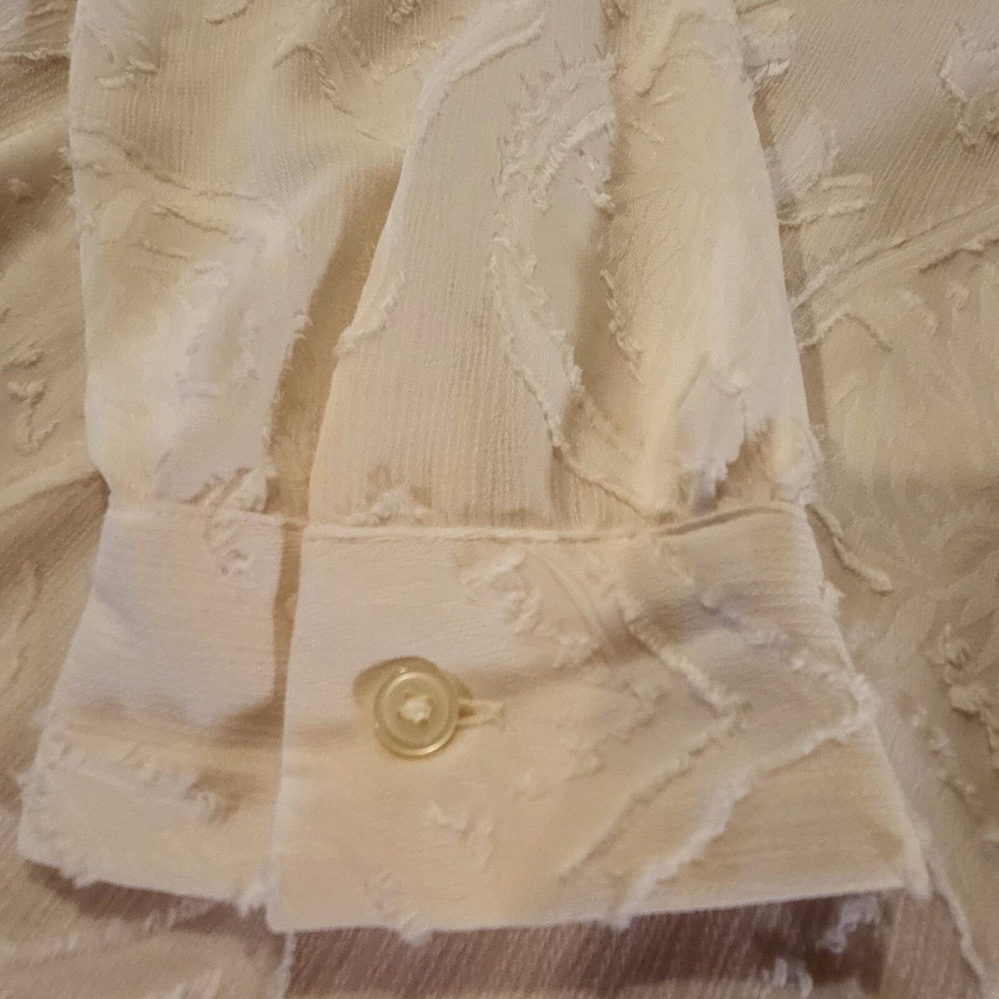 Ann Taylor Loft White Burnout Blouse Cream Medium 3/4 Sleeve Mandarin Collar