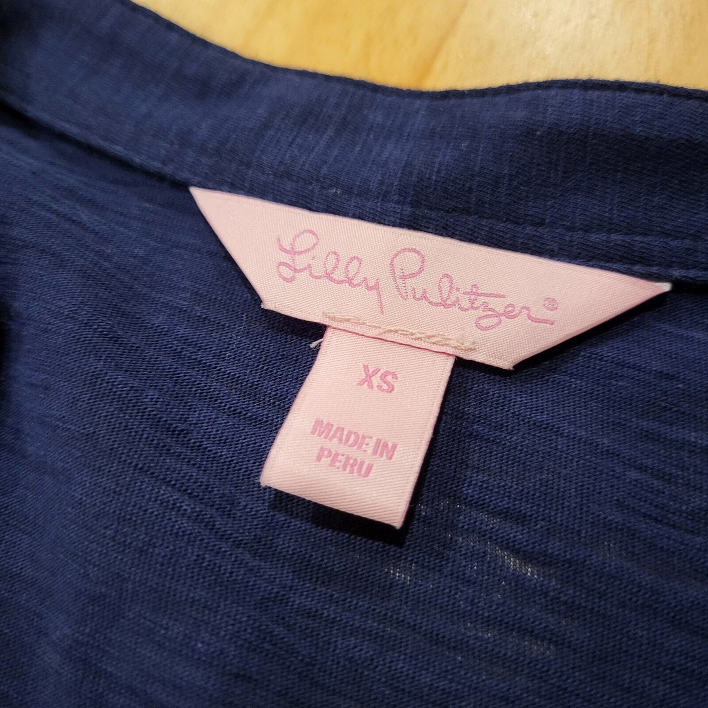 Lilly Pulitzer Navy Blue Long Sleeve Ruffle Front Size Small Jersey 