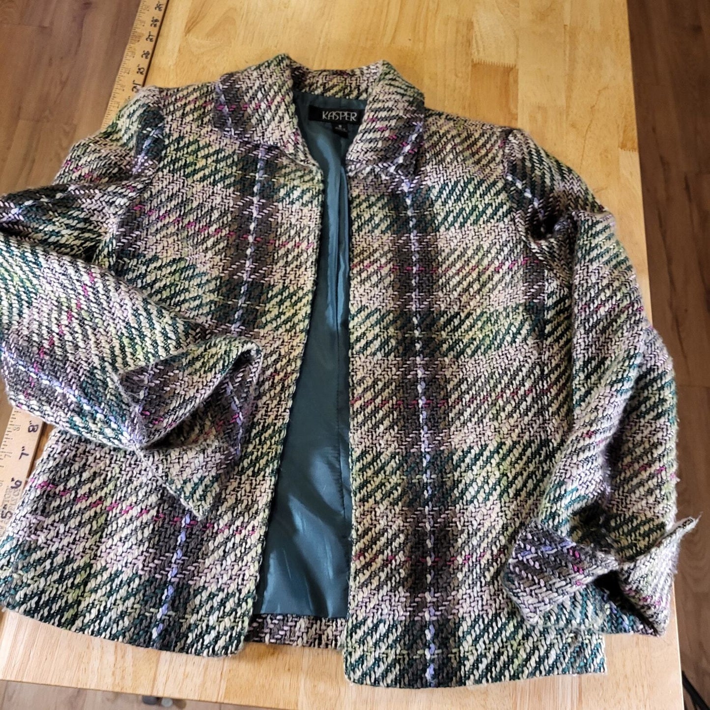Kasper Pink & Green Tweed Coat 23" Long 19" P2P Pockets Super Cute