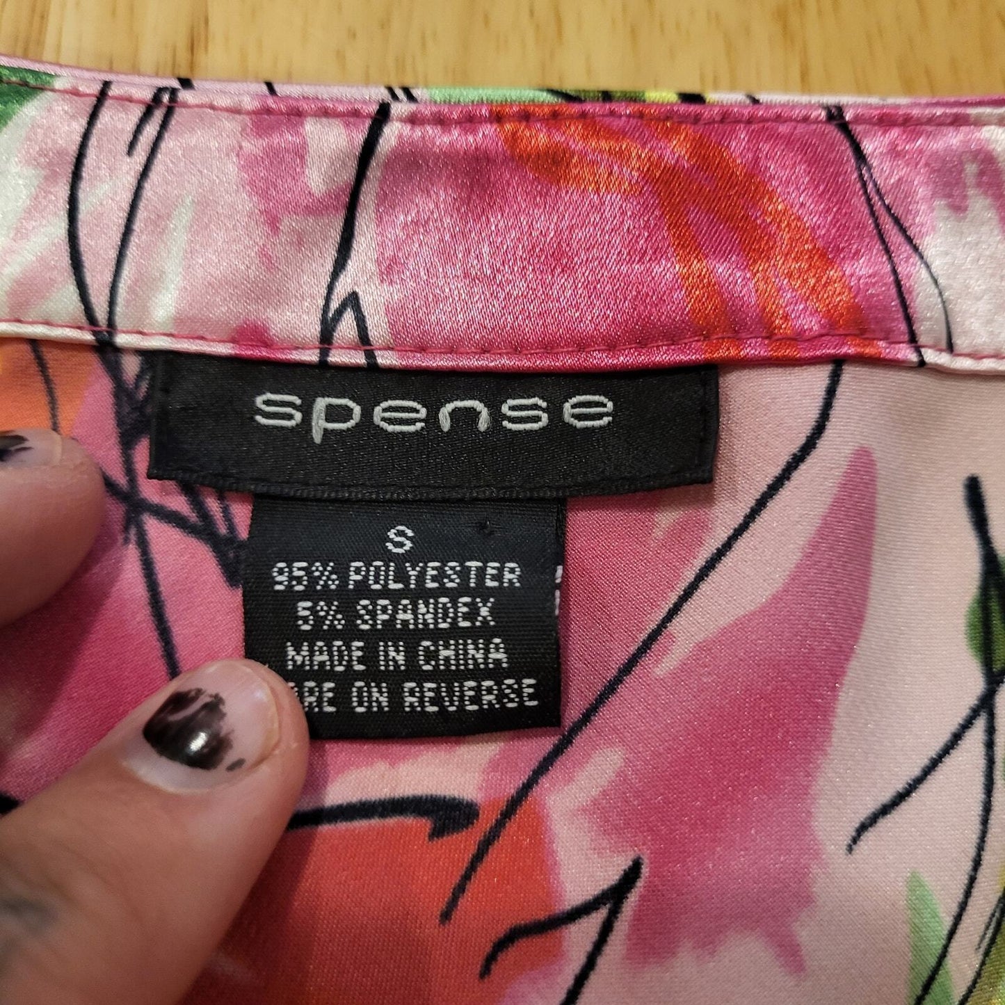 Satin Pink & Green Floral Rose Sleeveless Tank Blouse Spense Small