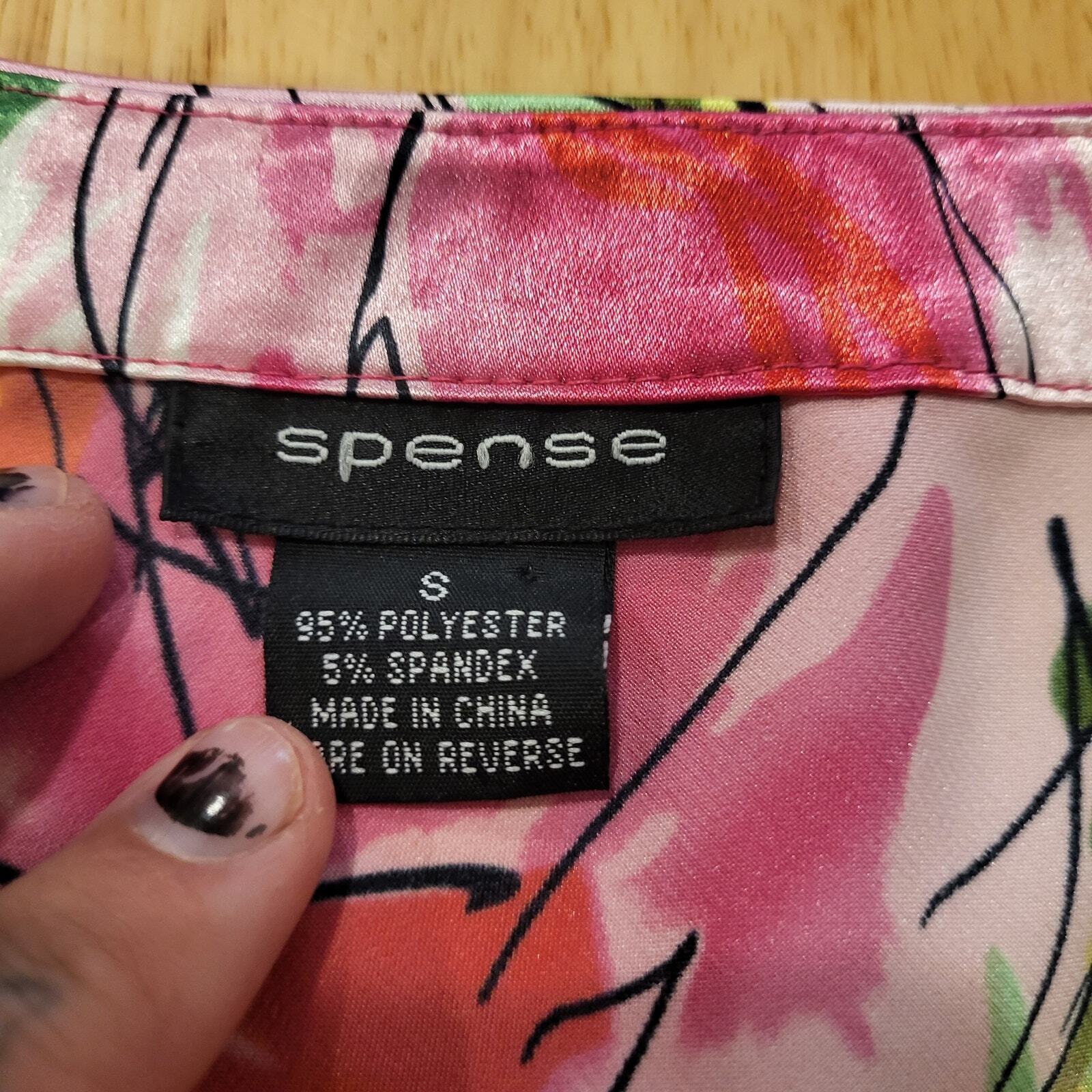 Satin Pink & Green Floral Rose Sleeveless Tank Blouse Spense Small