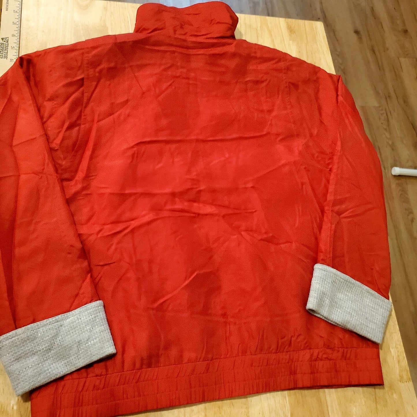 Silk Vintage St. Johns Bay Red Silk Bomber Jacket Contrast Cuff Button Pocket